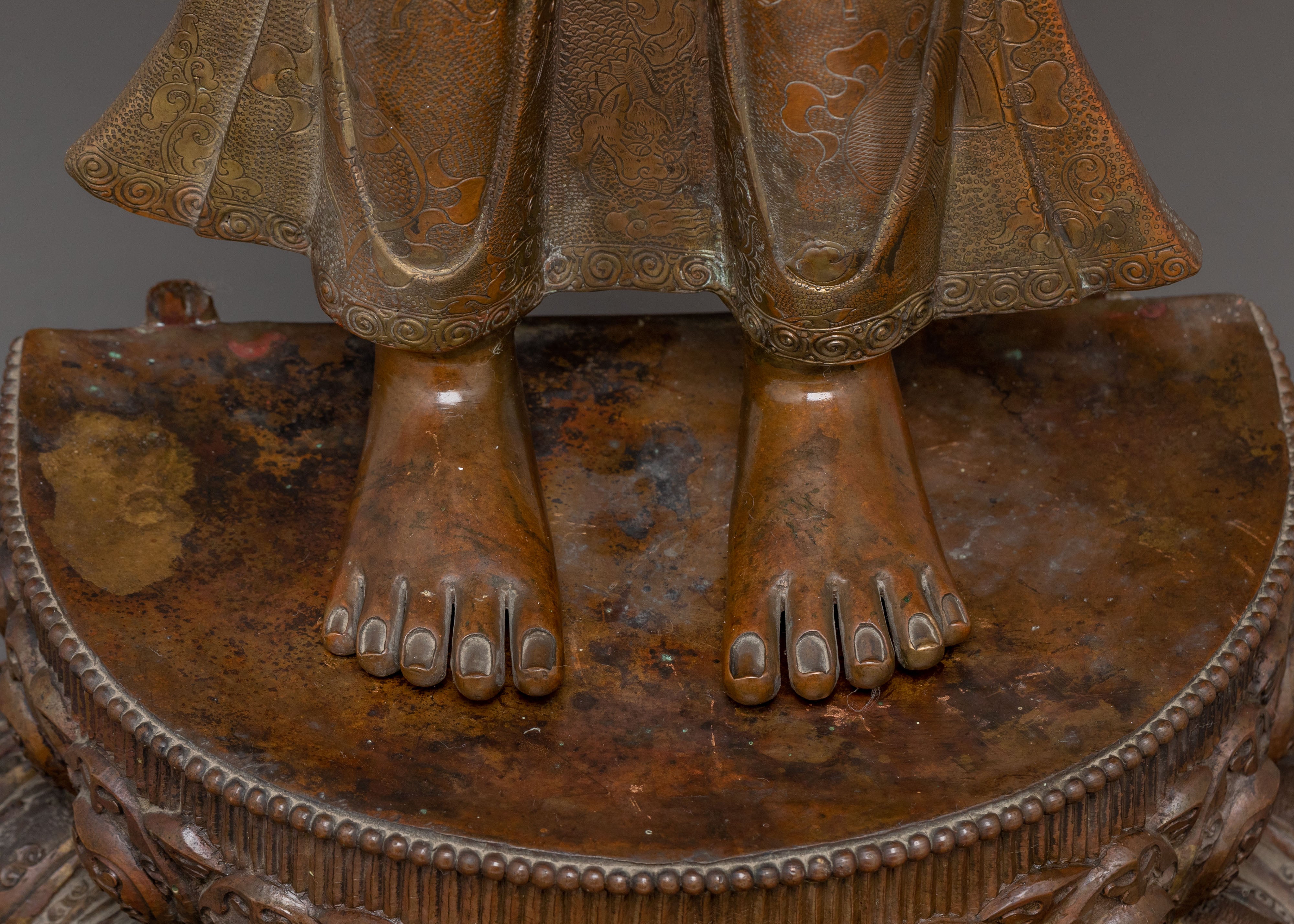 Handcrafted Copper Dipankara Buddha Statue with Antique Finish