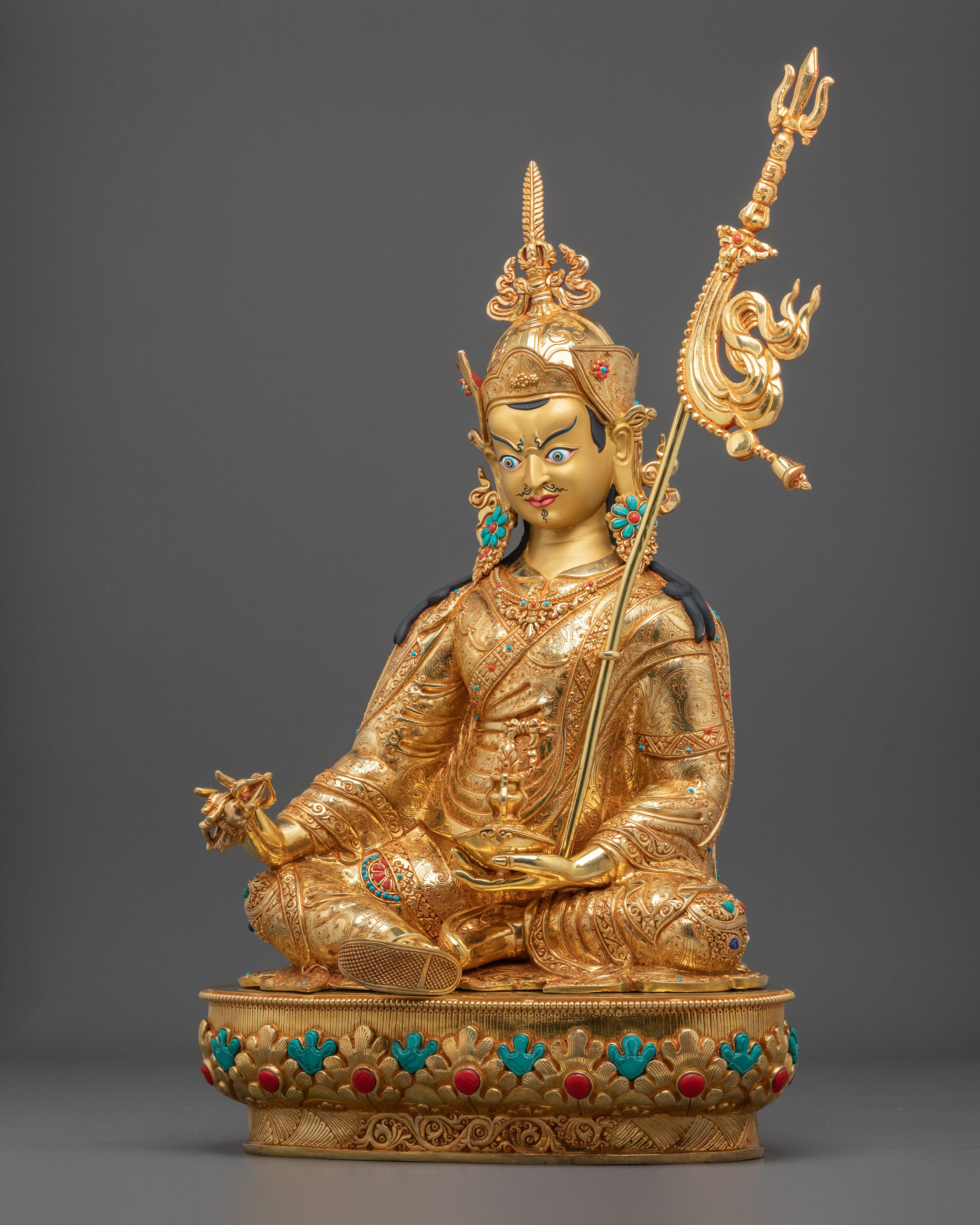 24K Gold Gilded Copper Figurine of Guru Rinpoche