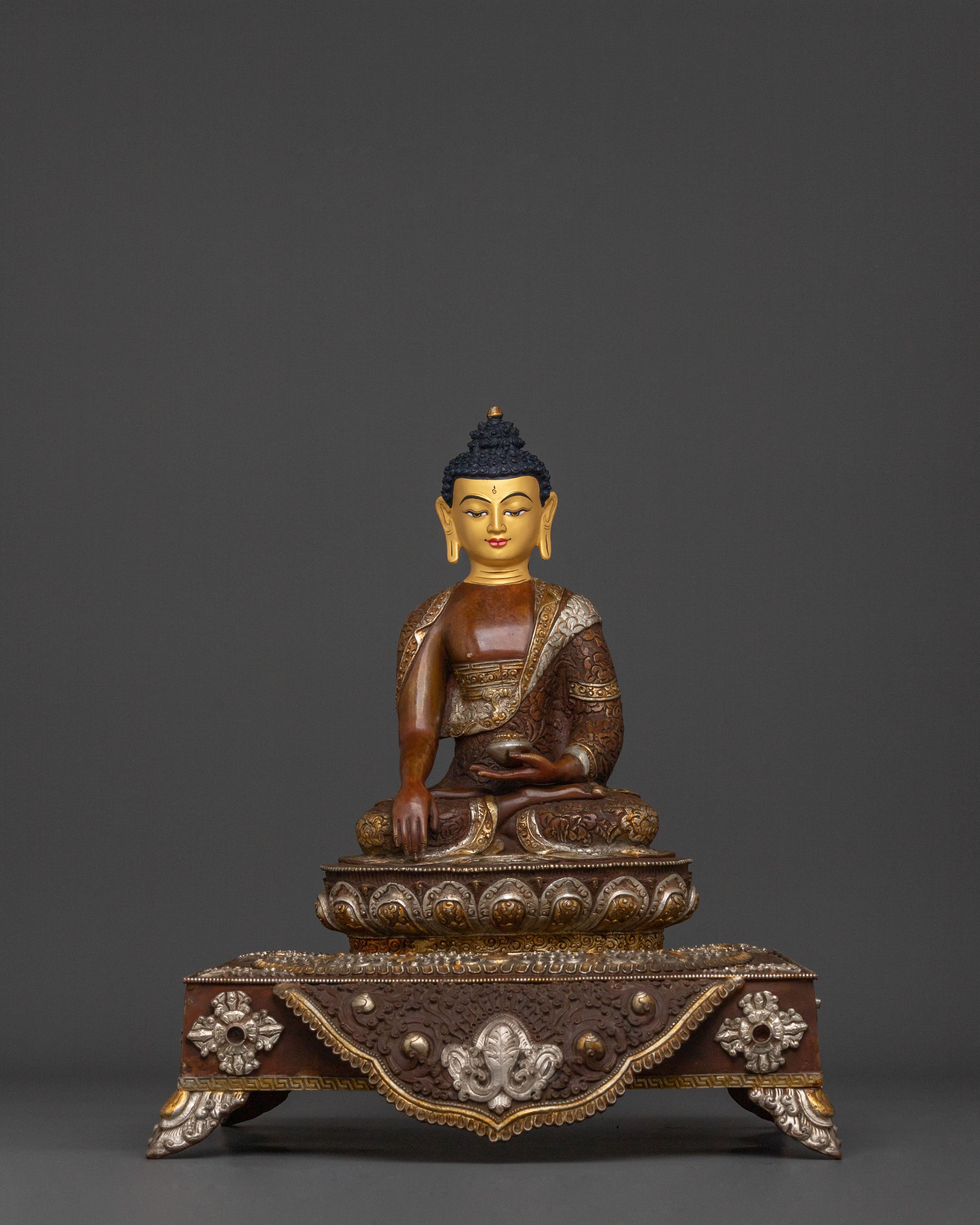 Shakyamuni Buddha Himalayan Statue on Throne