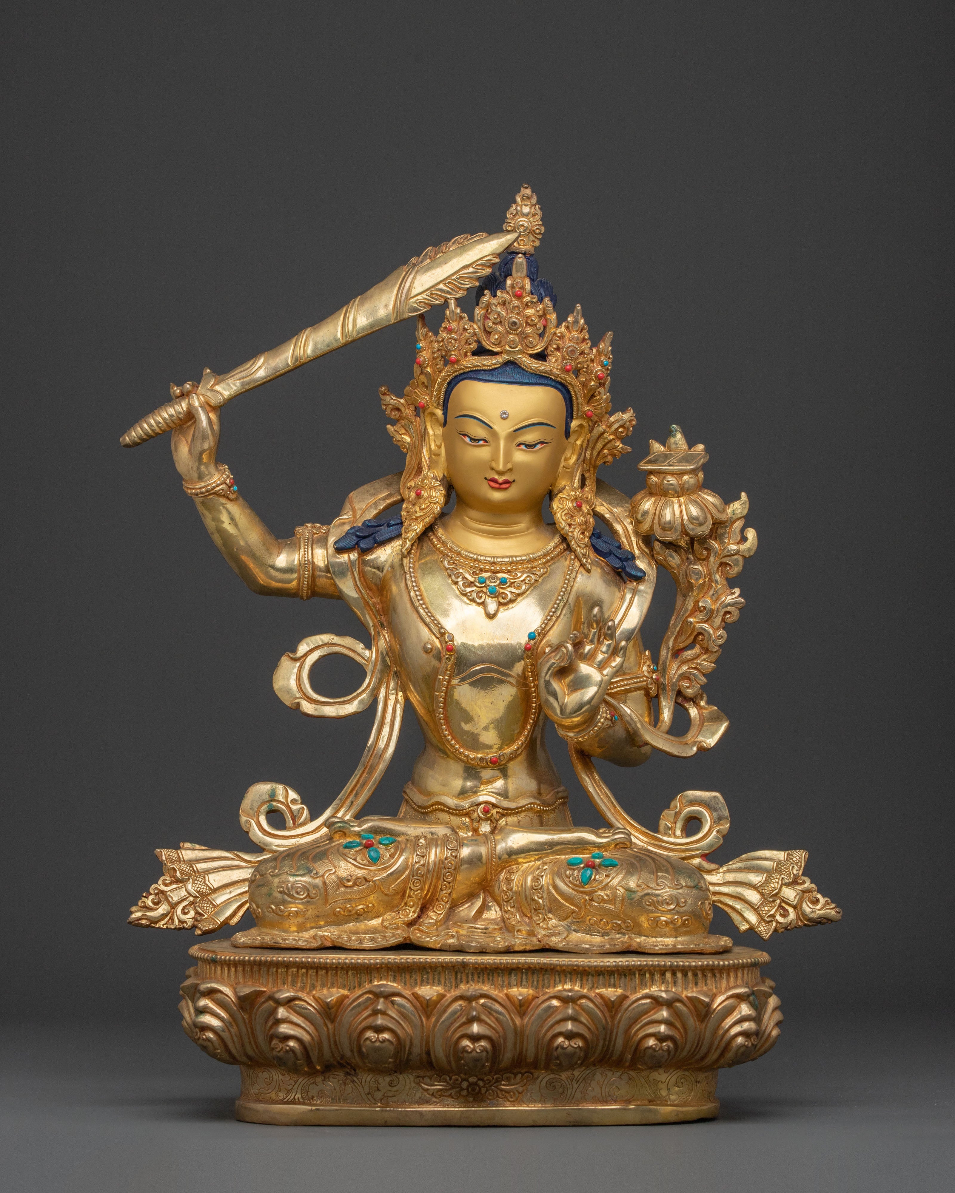 Manjushri Statue Wisdom and Clarity – Hand-Gilded Copper