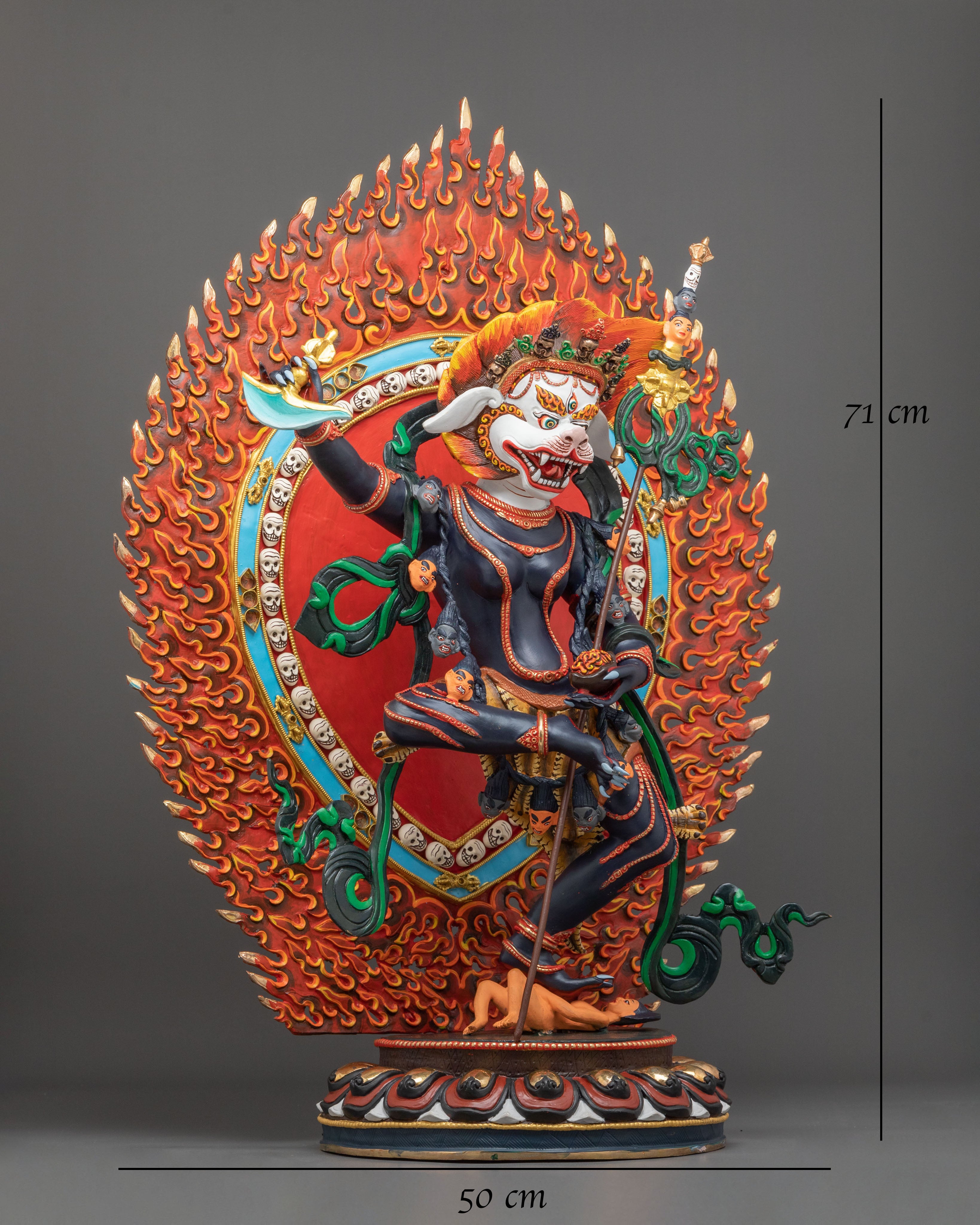 Simhamukha Statue | 24K Gold Gilded Buddhist Figurine