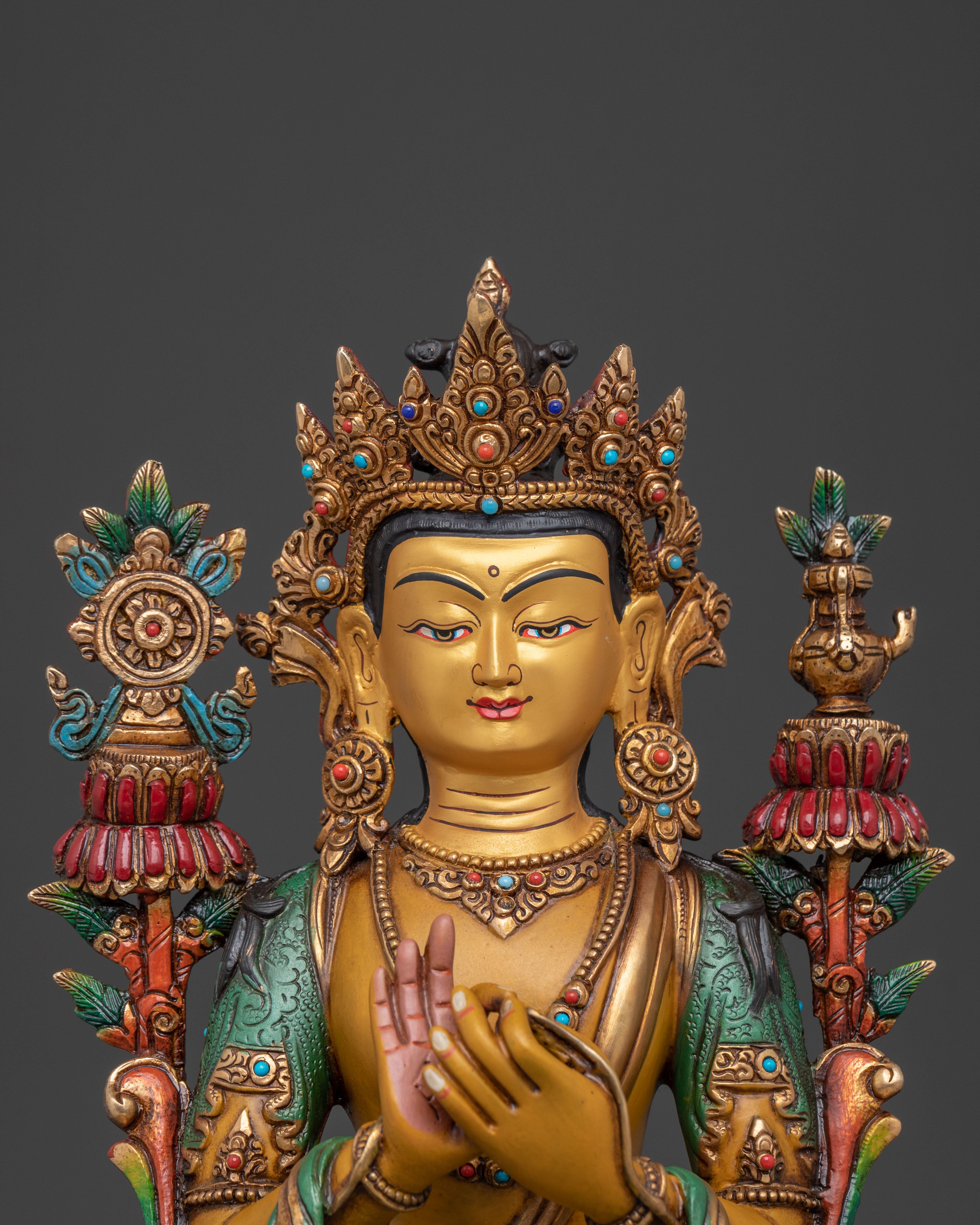 Maitreya Buddha Statue: 24K Gold Gilded Figurine