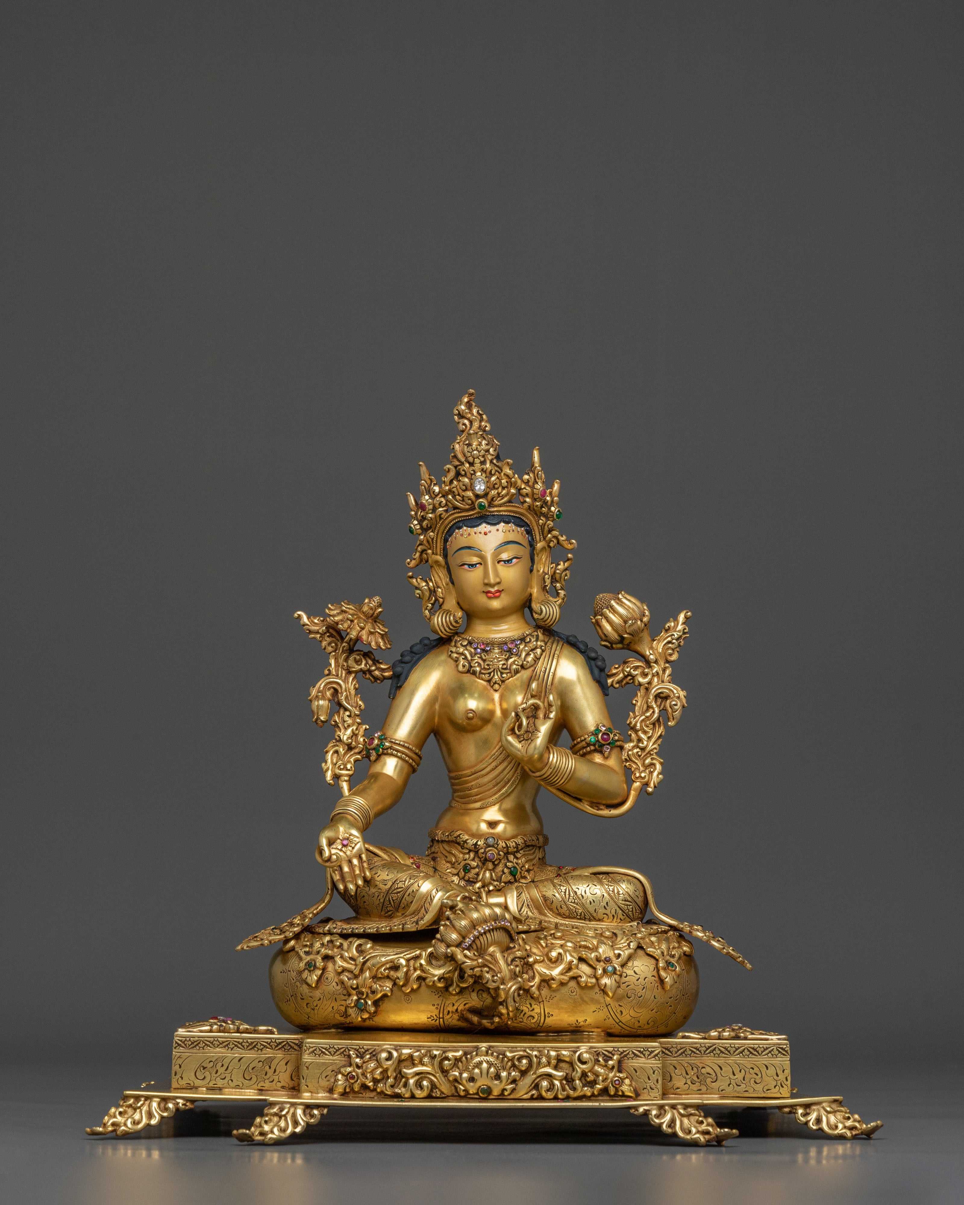 Green Tara Sacred Figurine on Throne | Home Decor