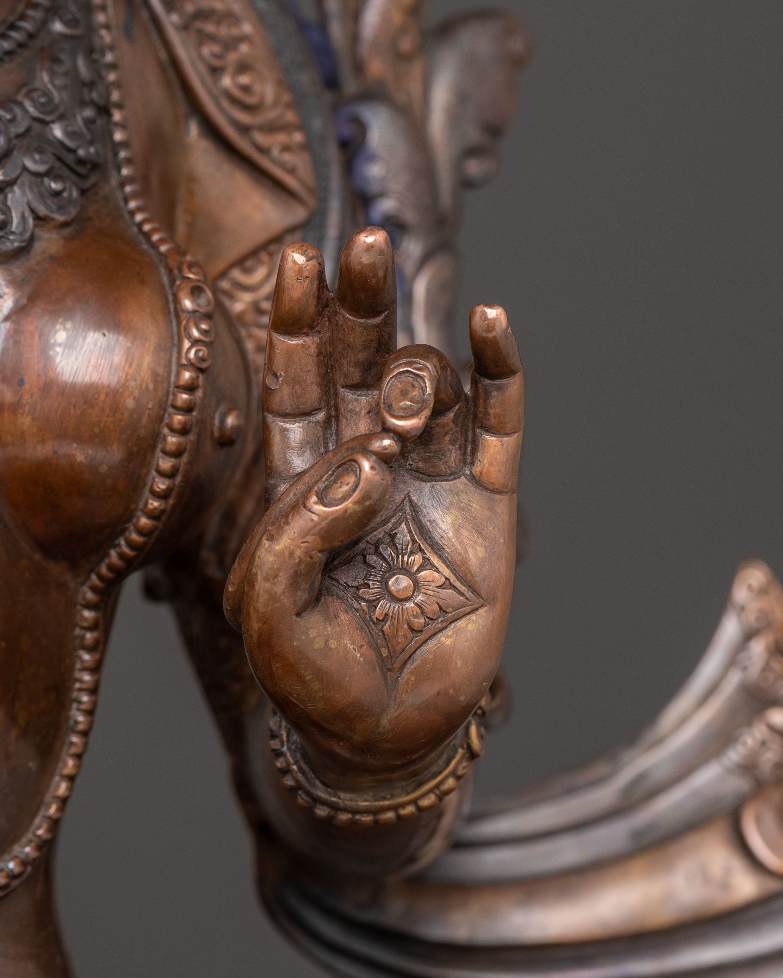 Copper Statue of Green Tara: Oxidized Himalayan Artistry