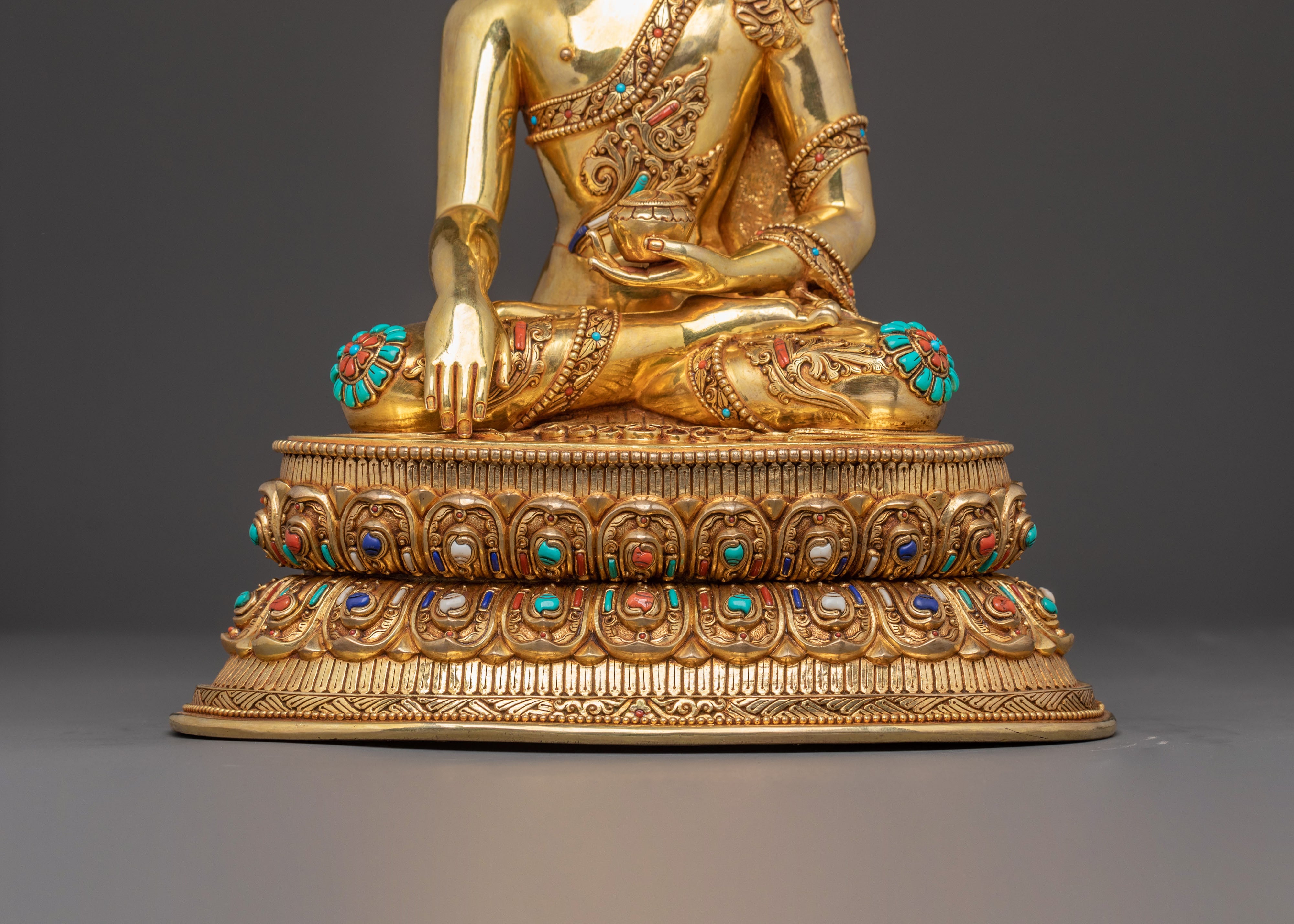 Holy Sculpture of Shakyamuni Buddha: 24K Gilded Copper Masterpiece