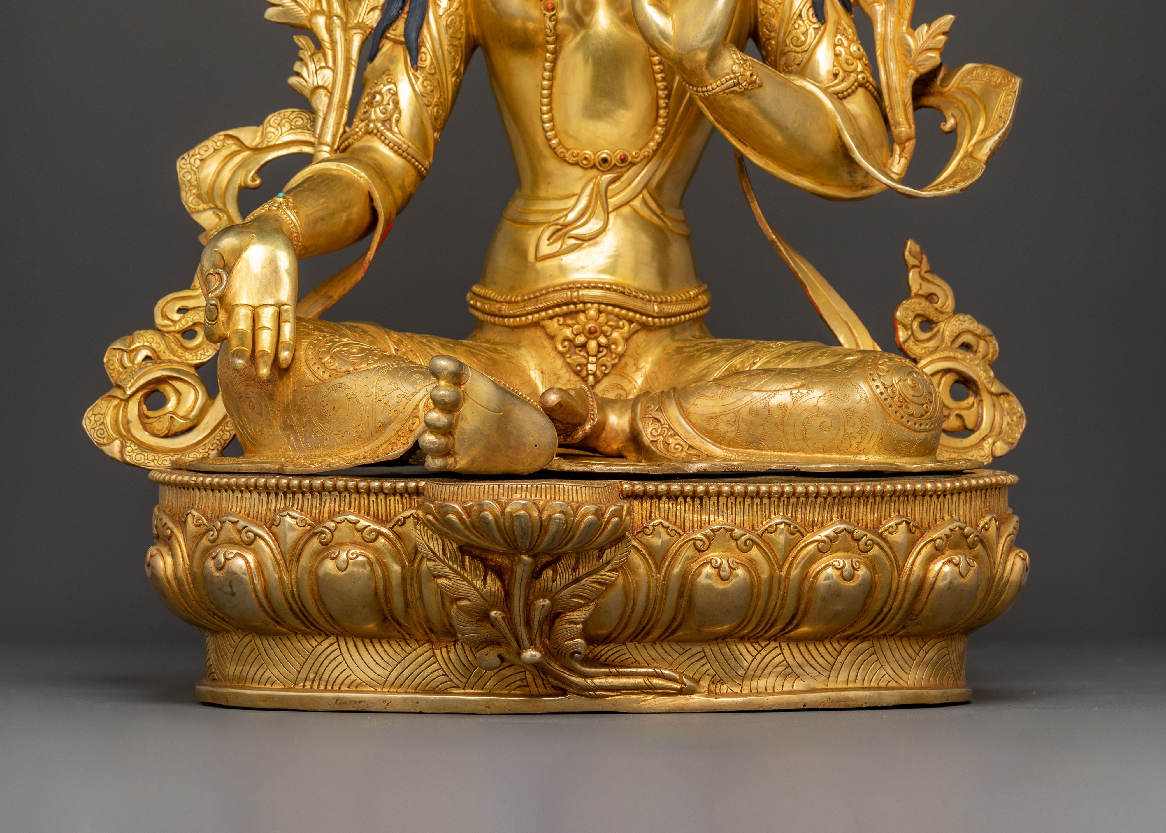 Green Tara Buddhist Deity Statue | 24K Gold Gilded & Copper Statue