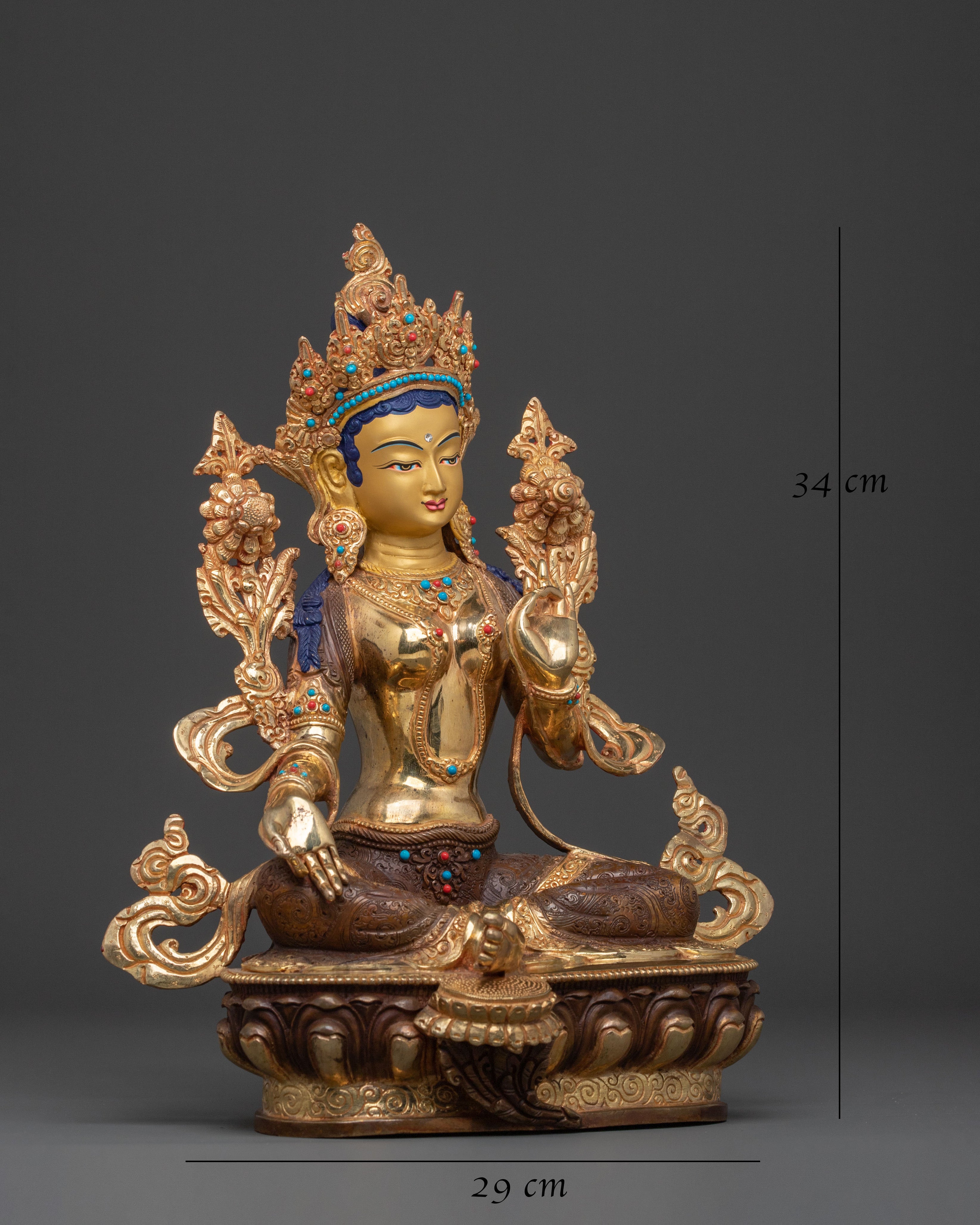 Luminous Green Tara Golden Statue: Antique Finish