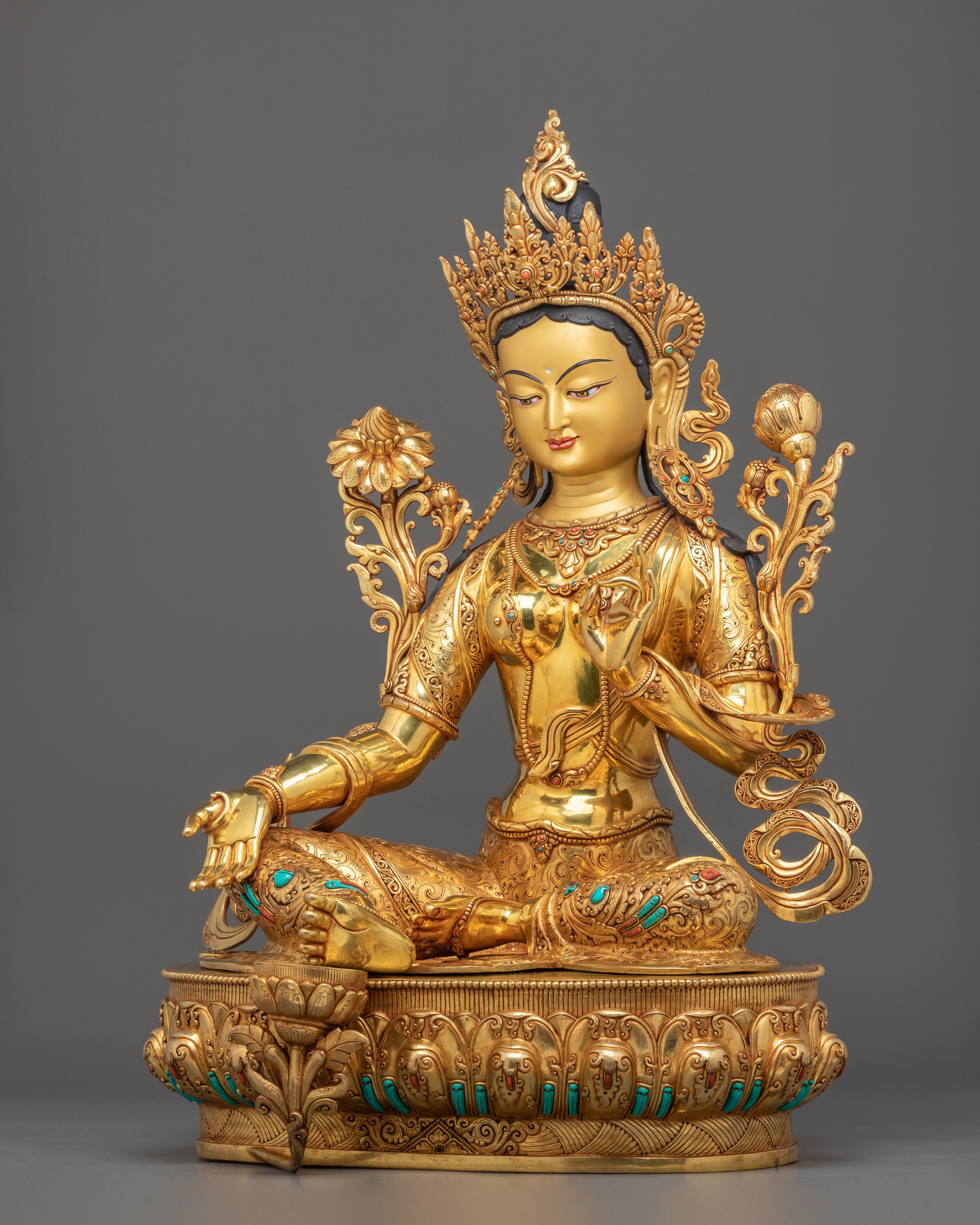 Mother Green Tara Statue | Copper Figurine for Altars