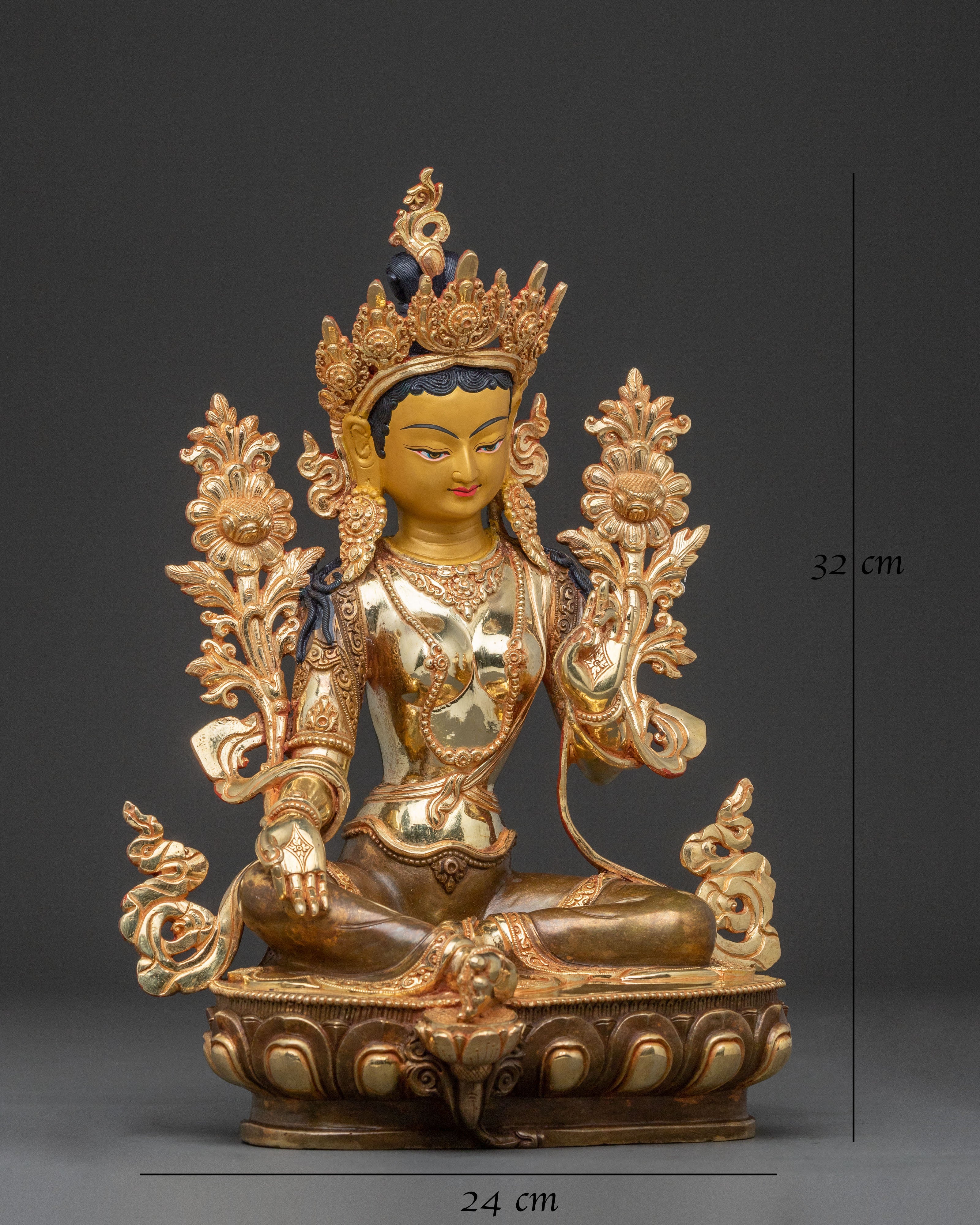 Green Tara Healing Mother Statue | Handcrafted Gold Gilded Copper