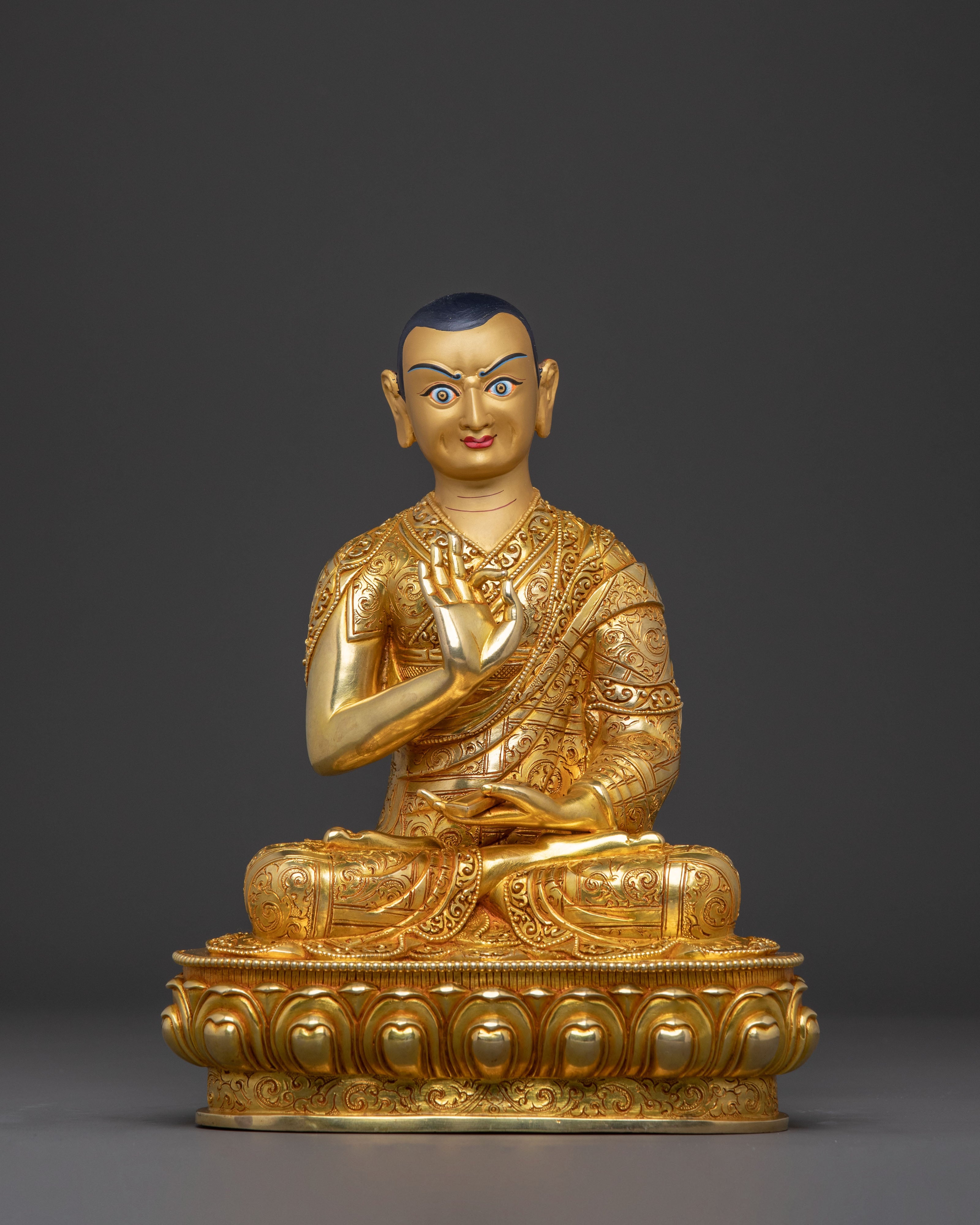 Master Je Tsongkhapa with Disciples Statue Set | Gilded Copper Artistry