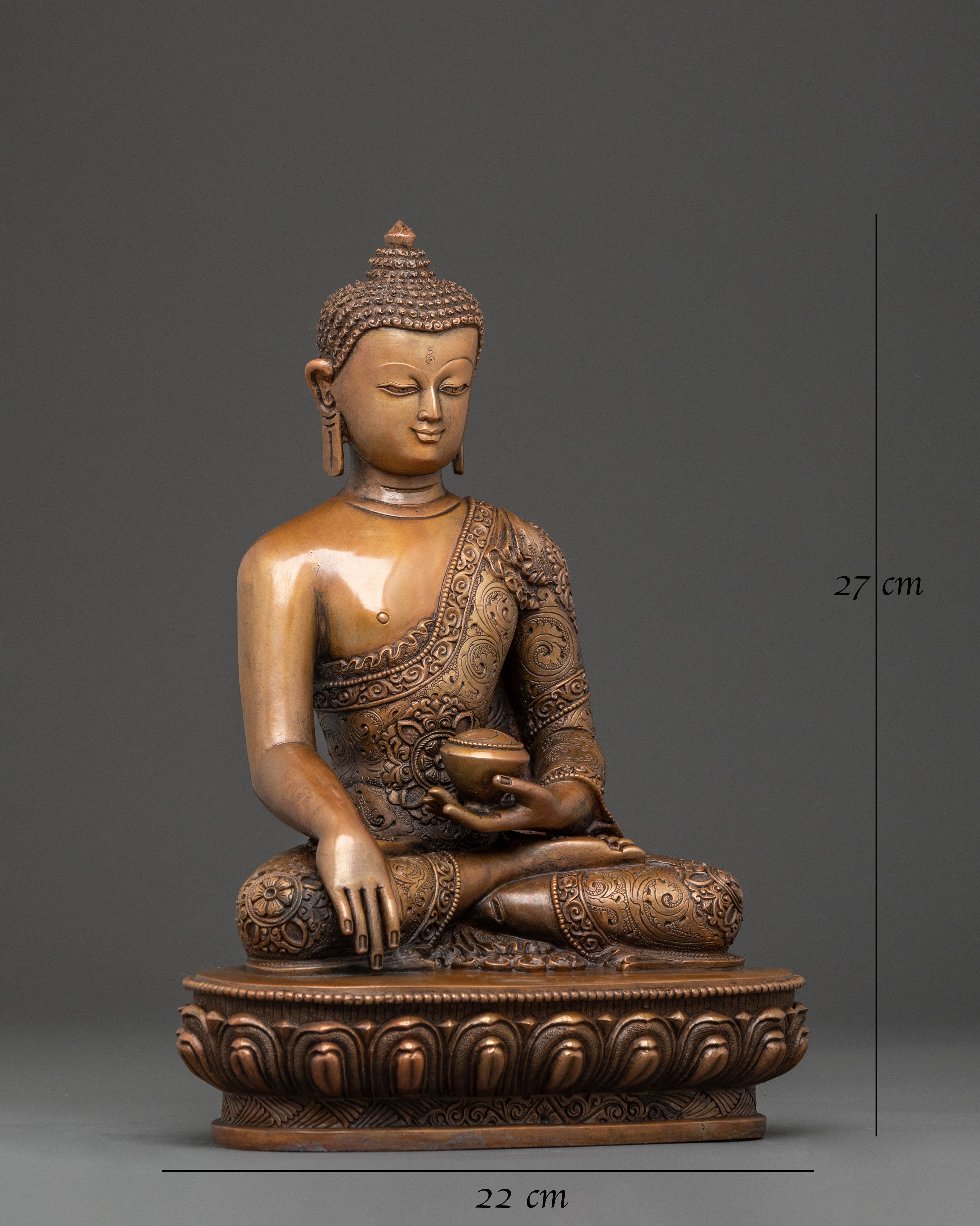 Handcrafted Copper Shakyamuni Buddha Statue - Artisanal Patina