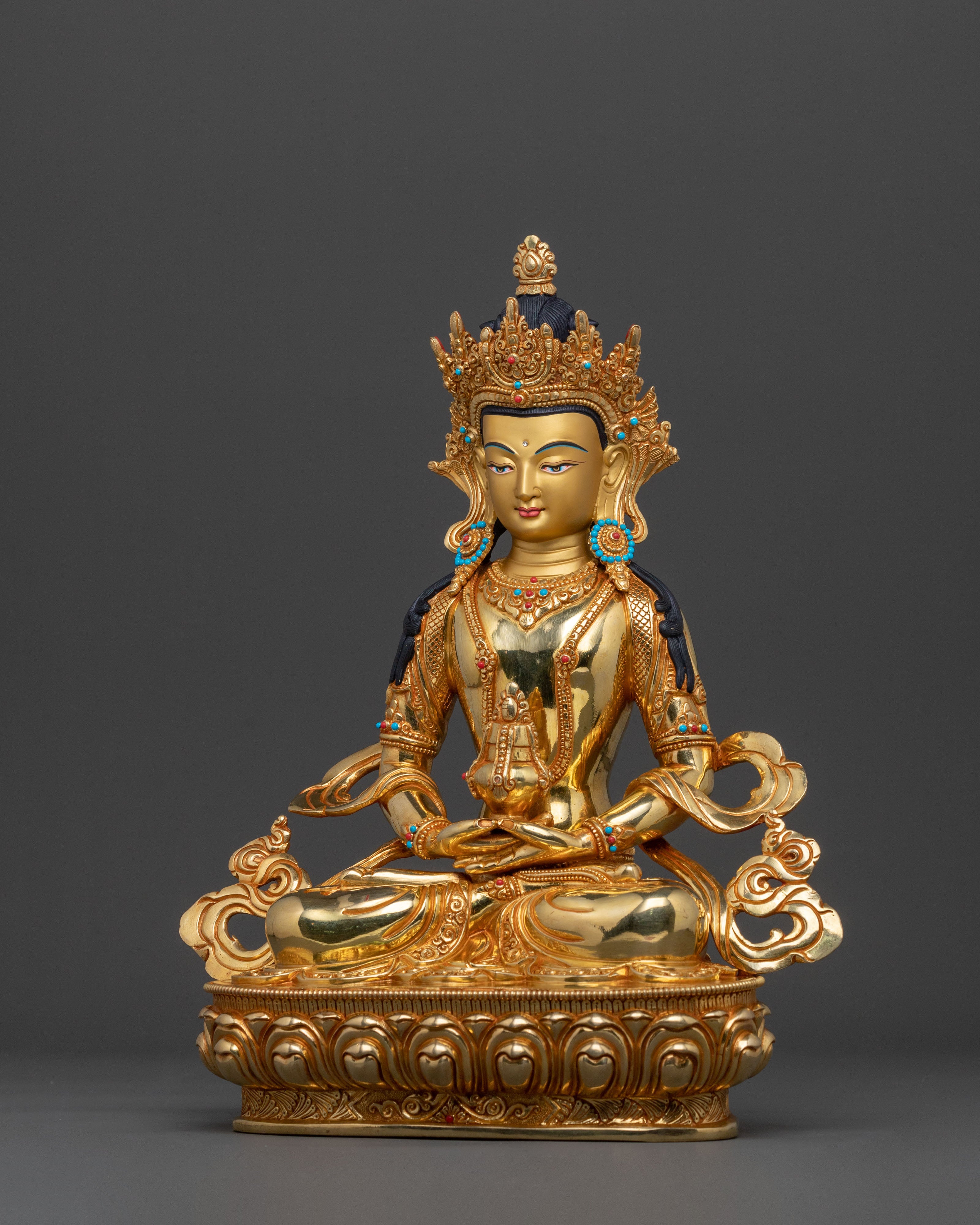 Handmade Amitayus Buddha Sculpture in Radiant 24K Gold