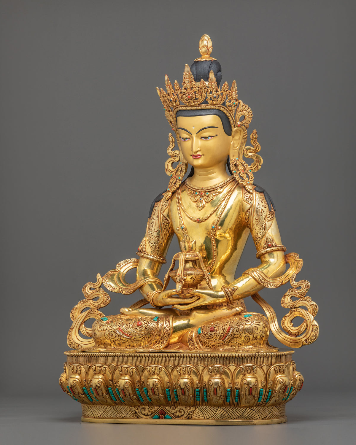 Amitayus Golden Statue | Long Life Buddha Copper Figurine