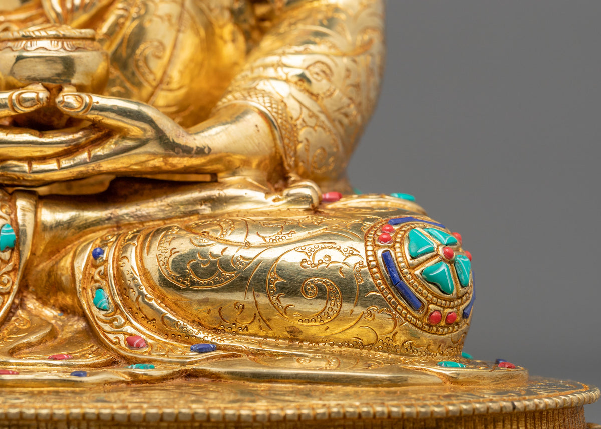Amitabha Buddha 24K Fire Gold Gilded Sculpture