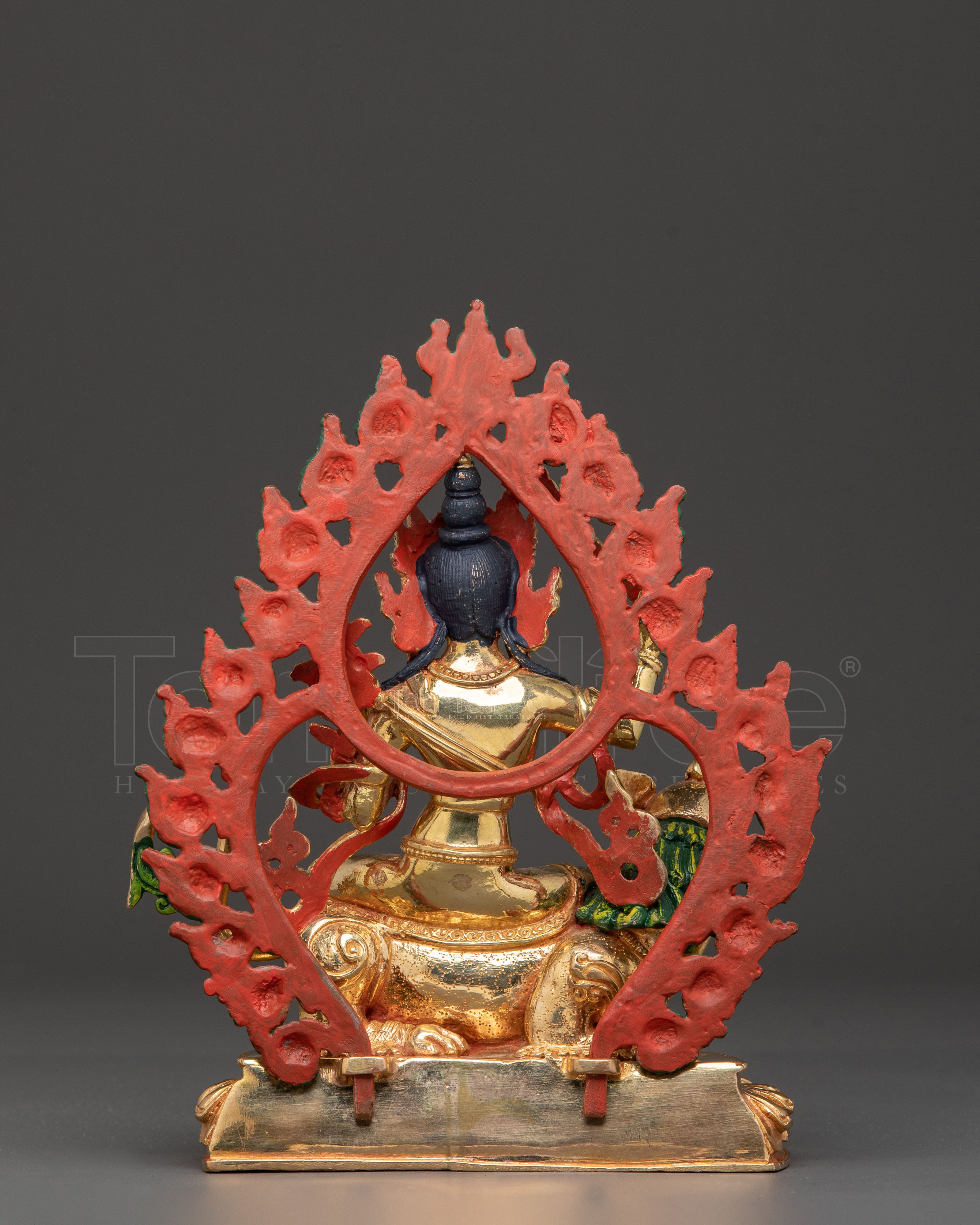 Handmade Simhanada Manjushri Golden Statue - Radiant Wisdom Art