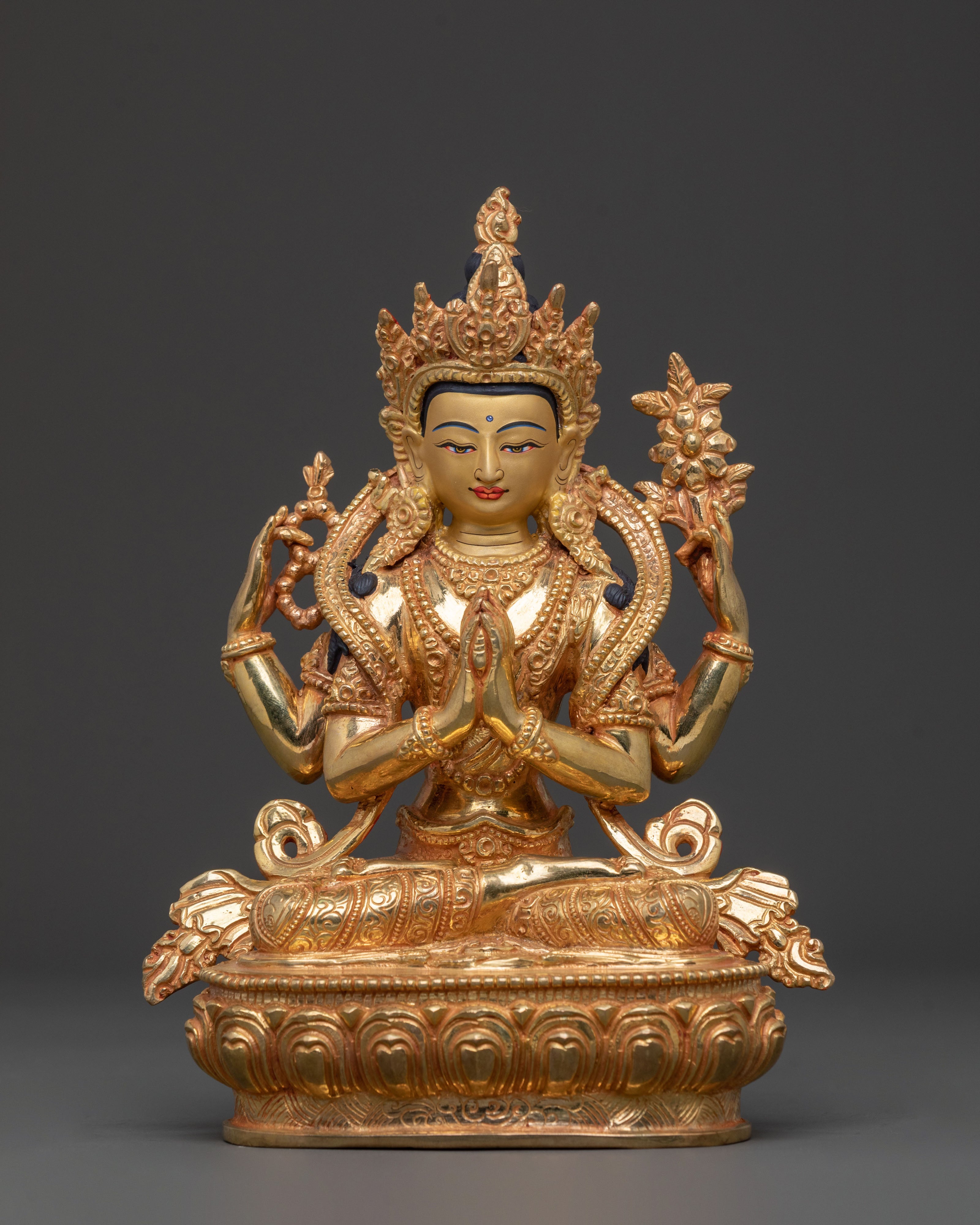 Chenrezig 24k Gold Gilded Statue