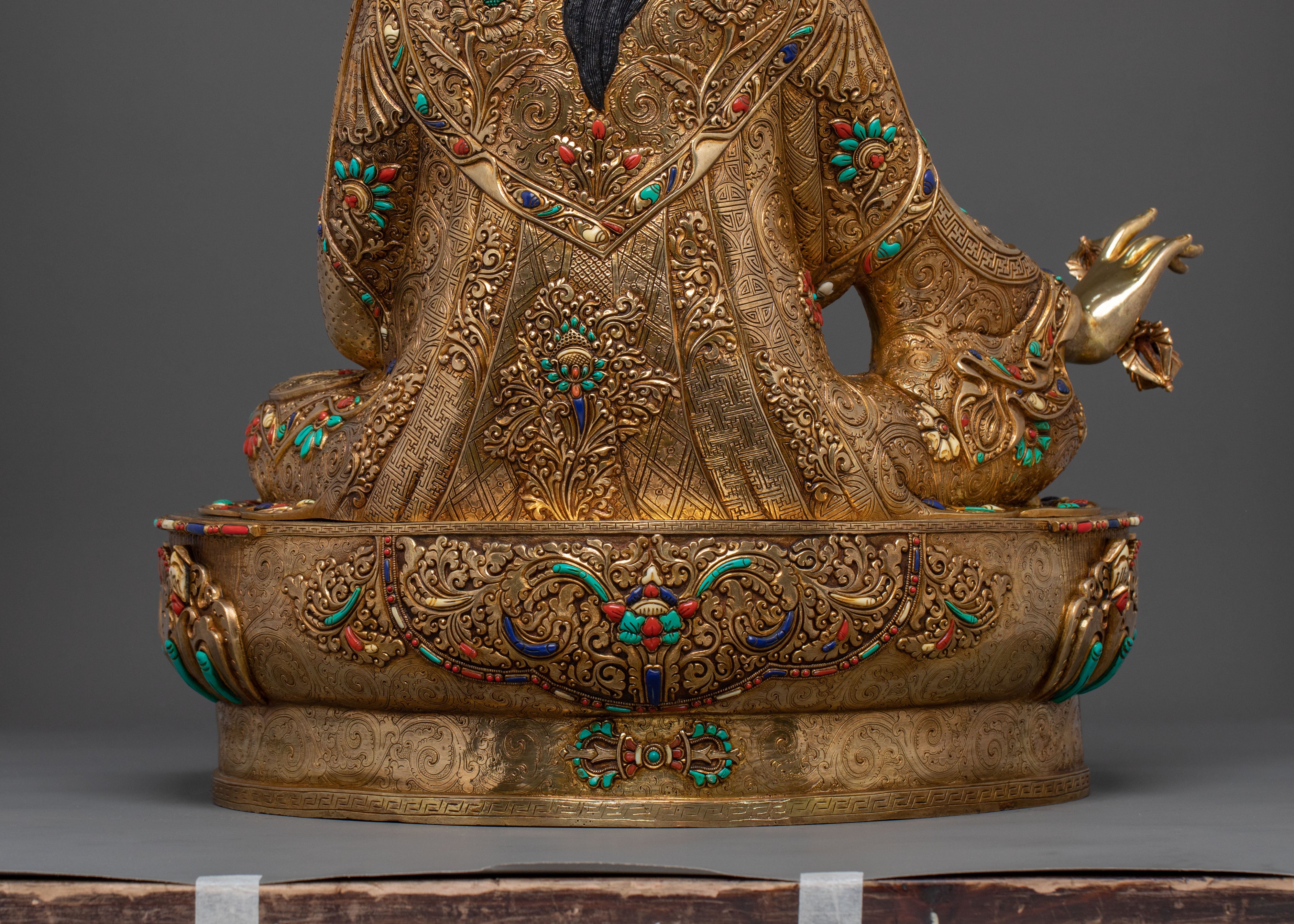 Exquisite 24K Gold Gilded Guru Rinpoche Statue of Spiritual Power