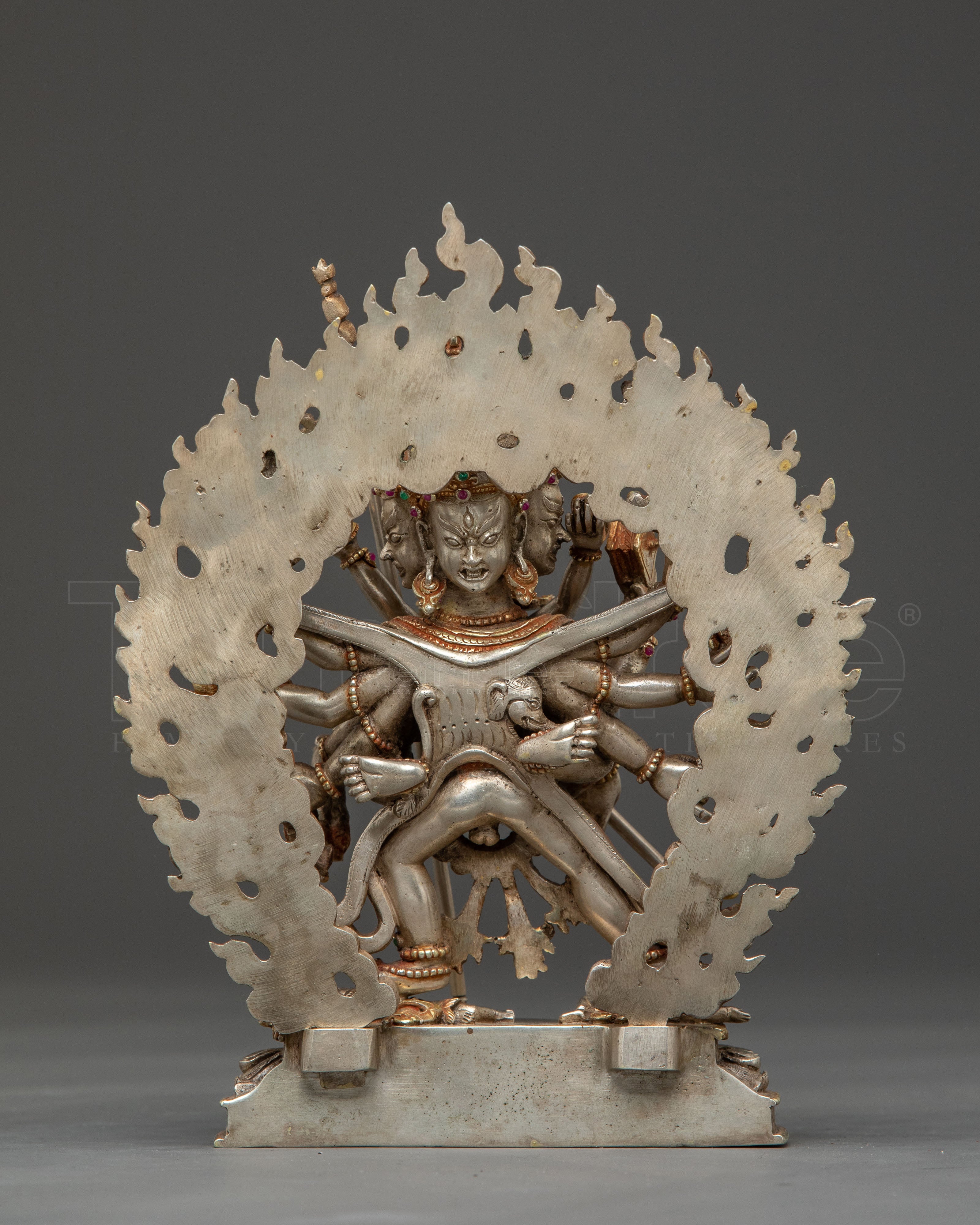 Kalachakra Statue for Tantra: Silver & Gemstone Art