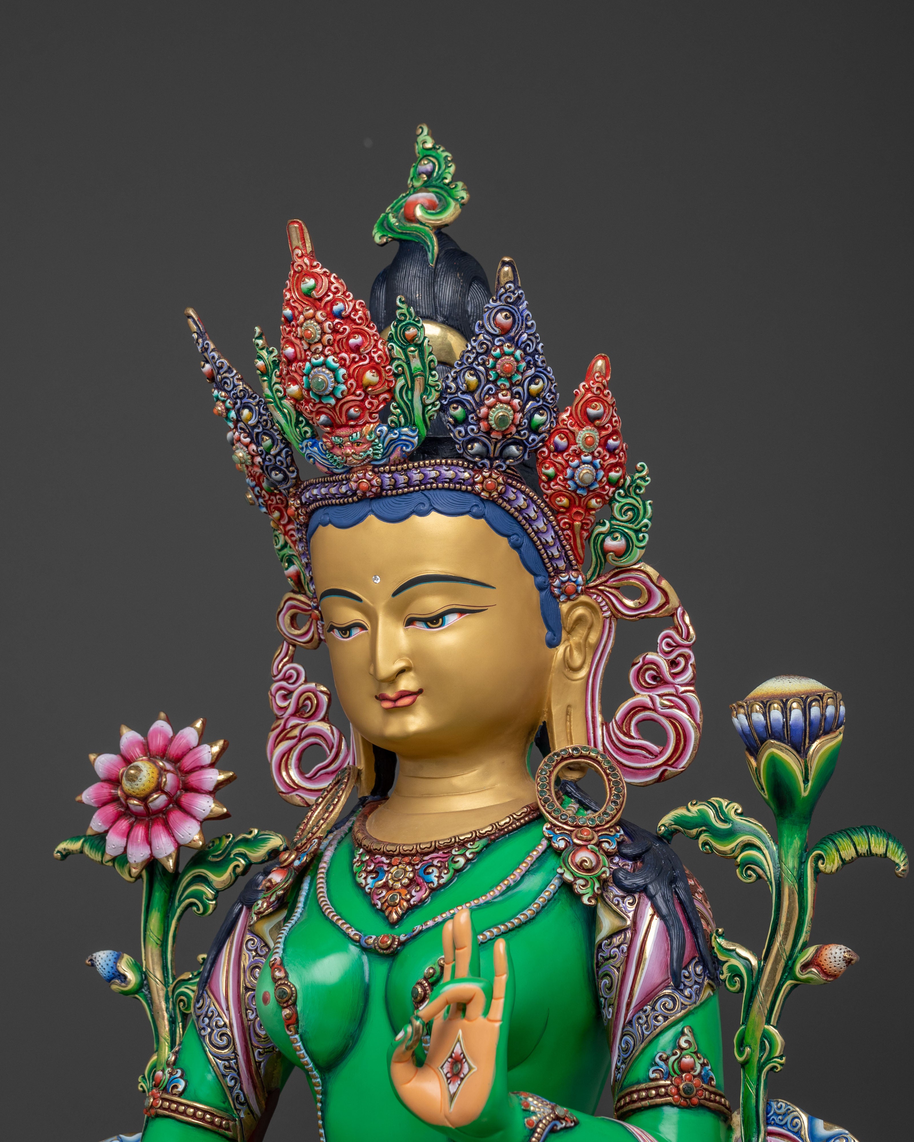 Swift Grace: Green Tara | 24K Gold Gilded Statue