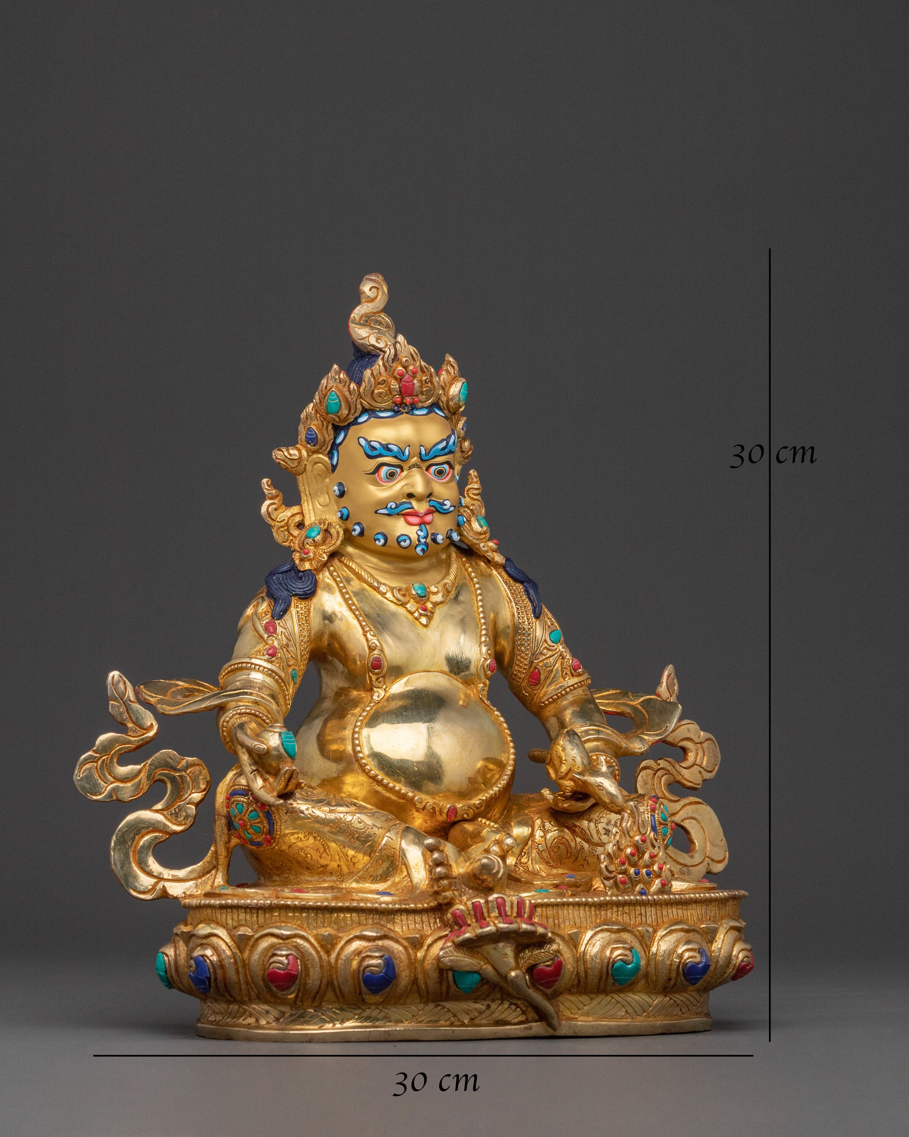 Handcrafted Dzambhala Blessing Statue – 24K Gold Gilded Copper Statue