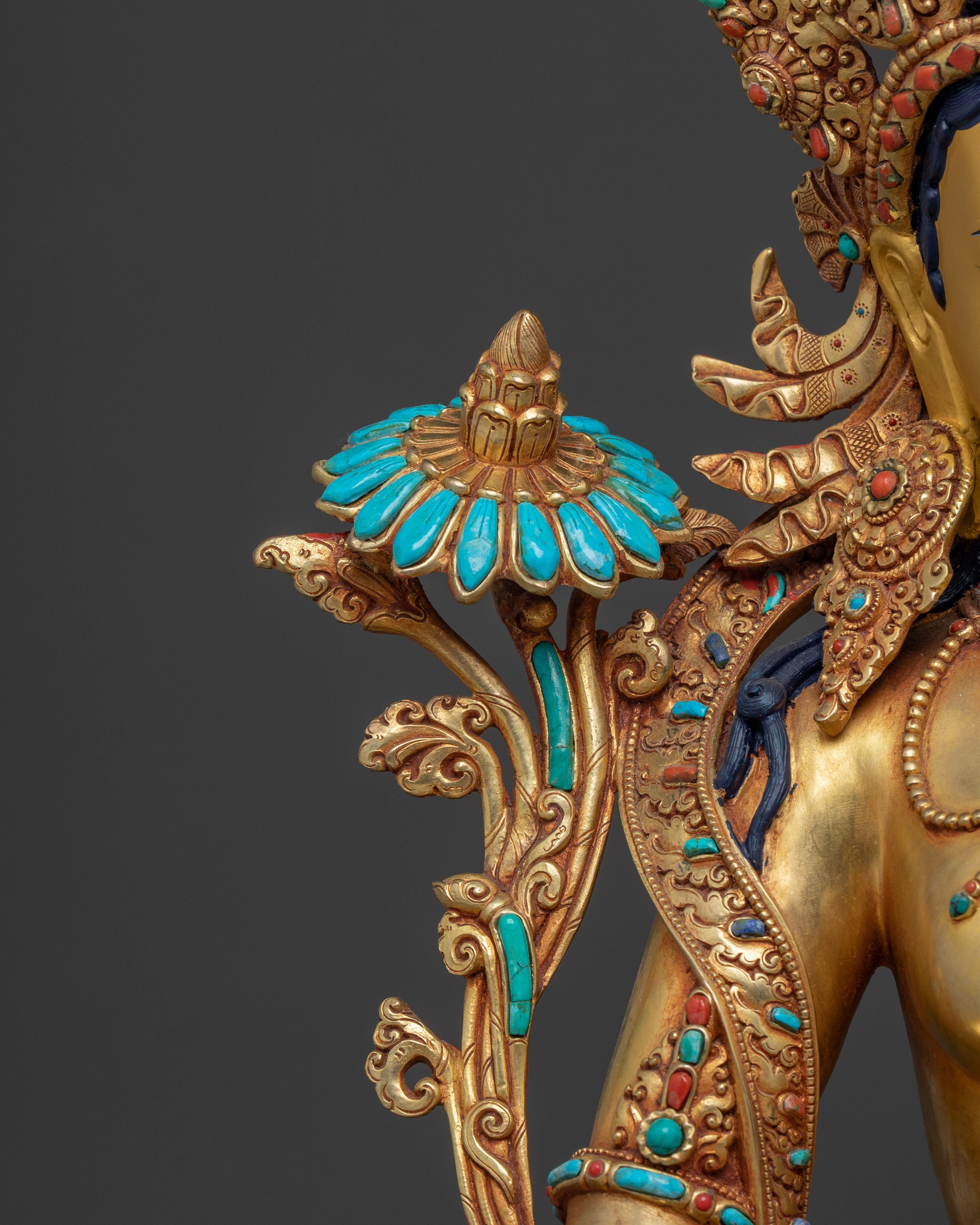 Handcrafted Green Tara Statue | 24K Gold Gilded