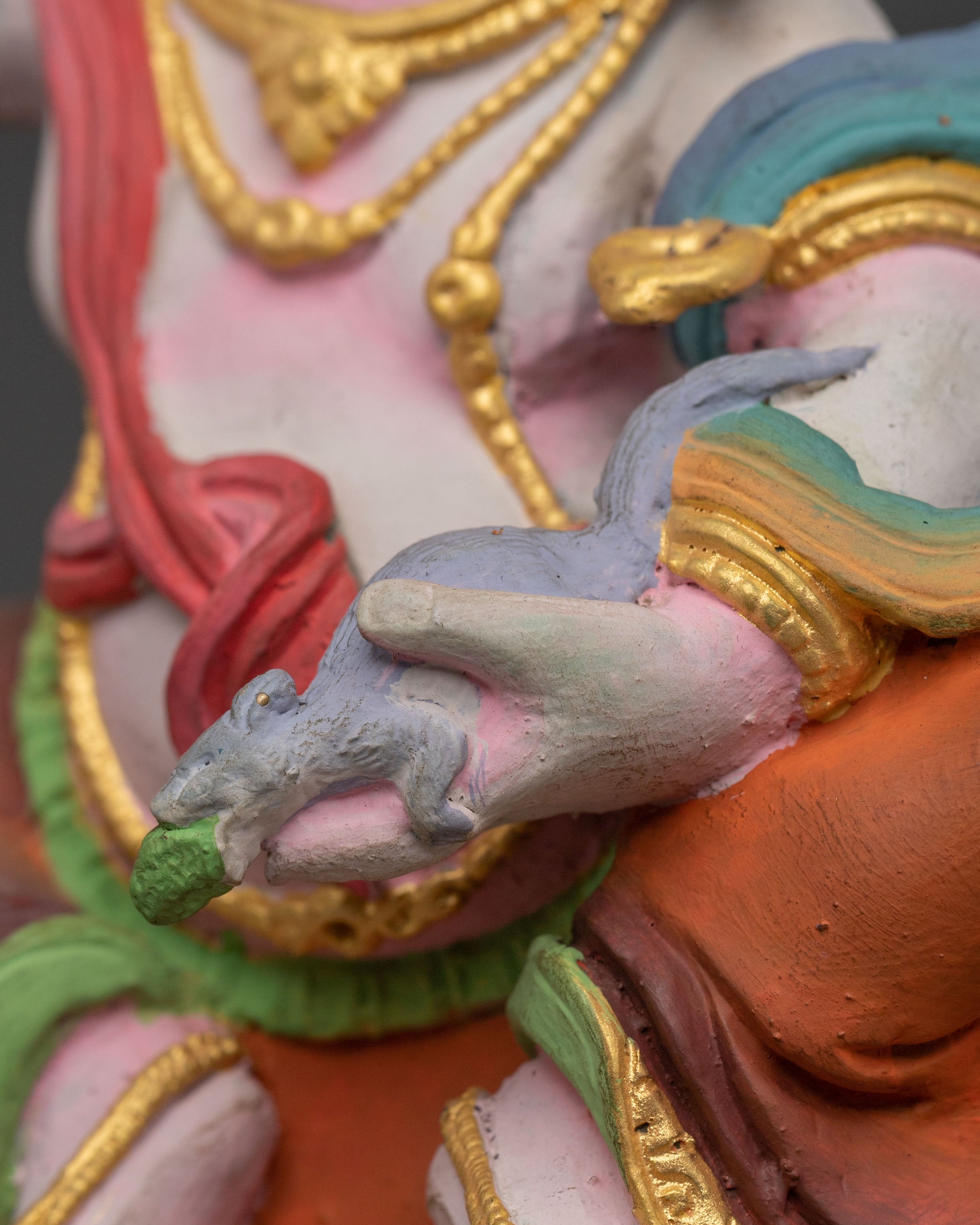 Hand Carved White Dzambhala Statue | Buddhist Wealth Decity
