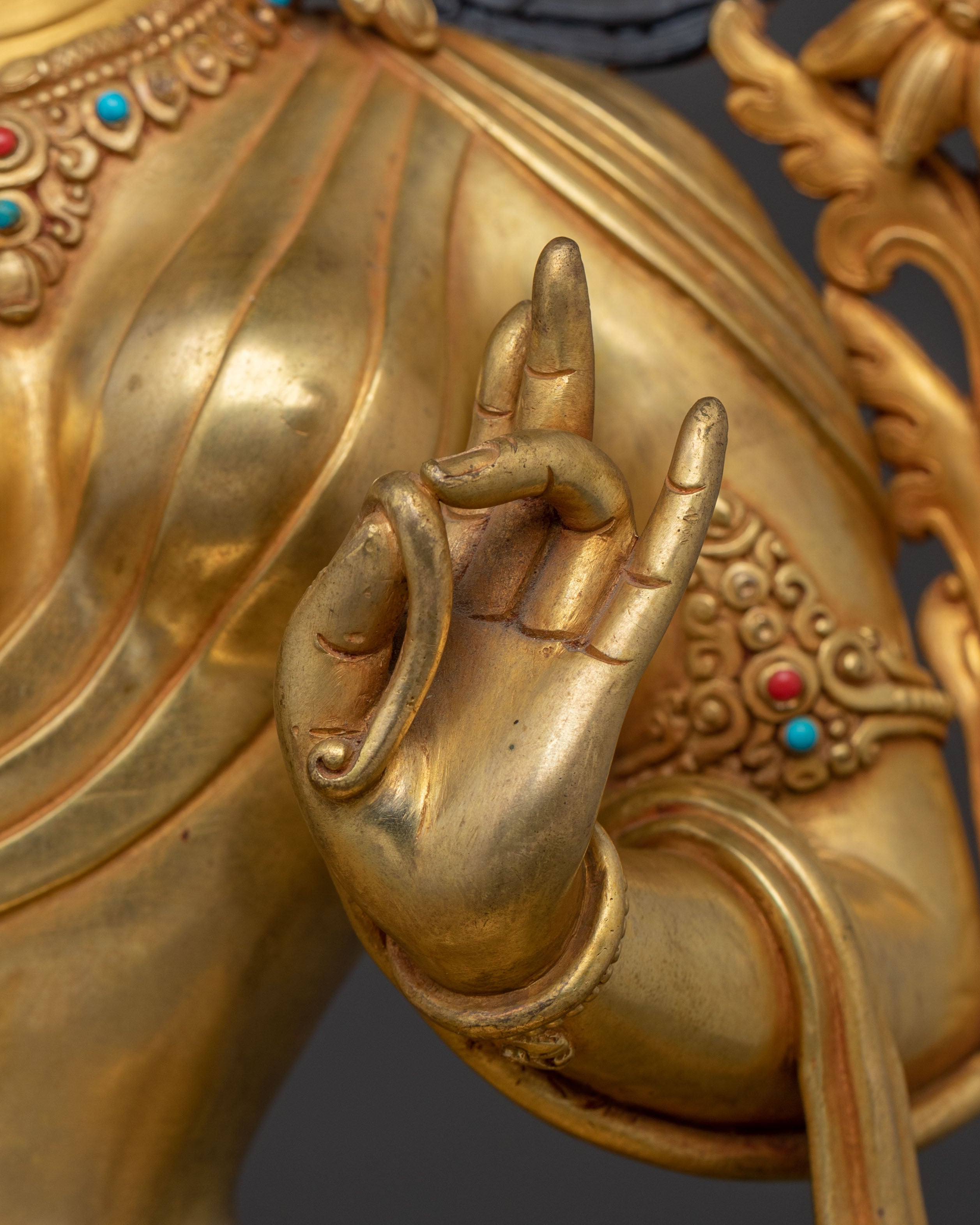 Divine Green Tara Golden Statue | 24k Gold Gilded Copper Figure