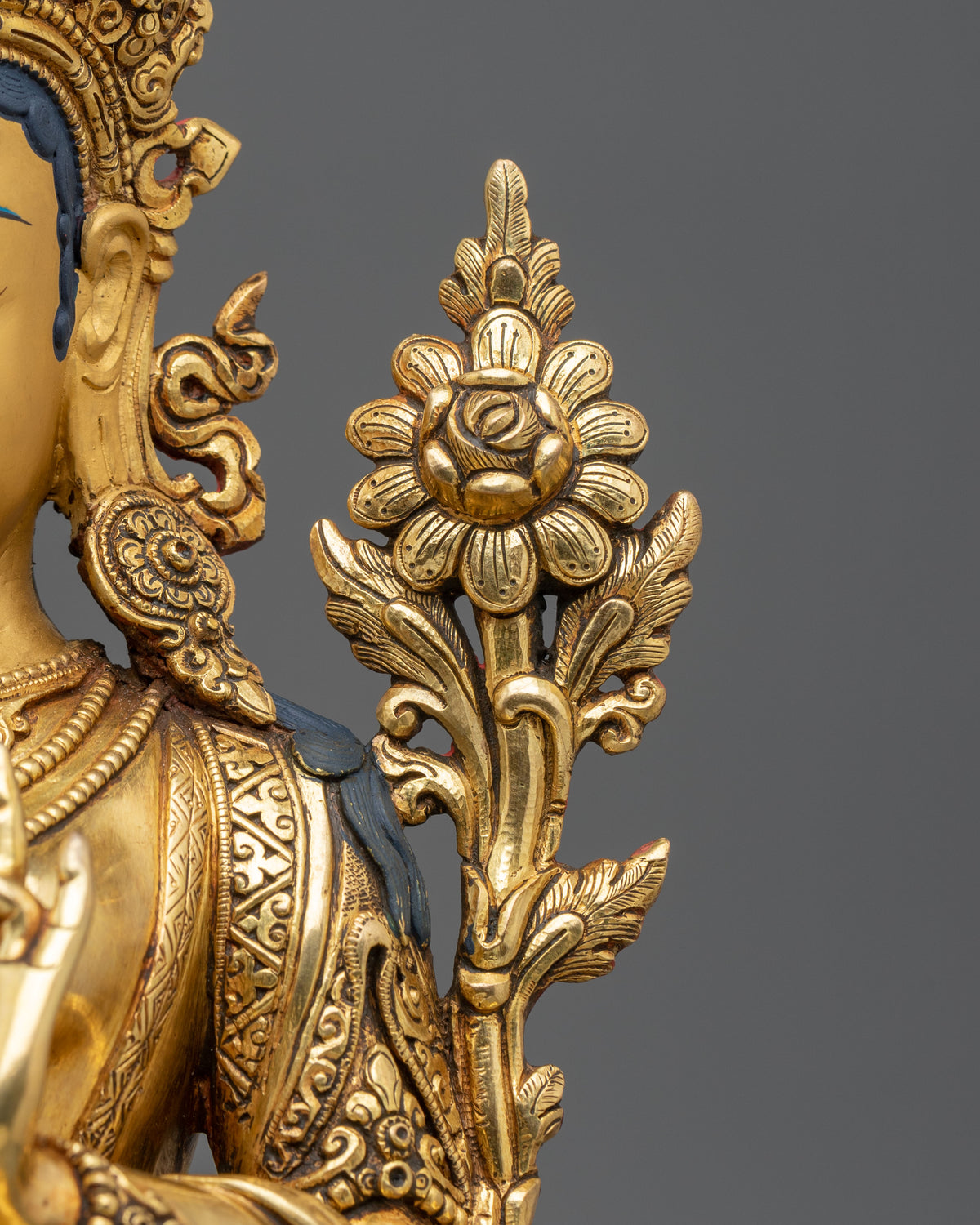 Green Tara Sculpture | Radiant 24K Gold Coated Goddess Statue