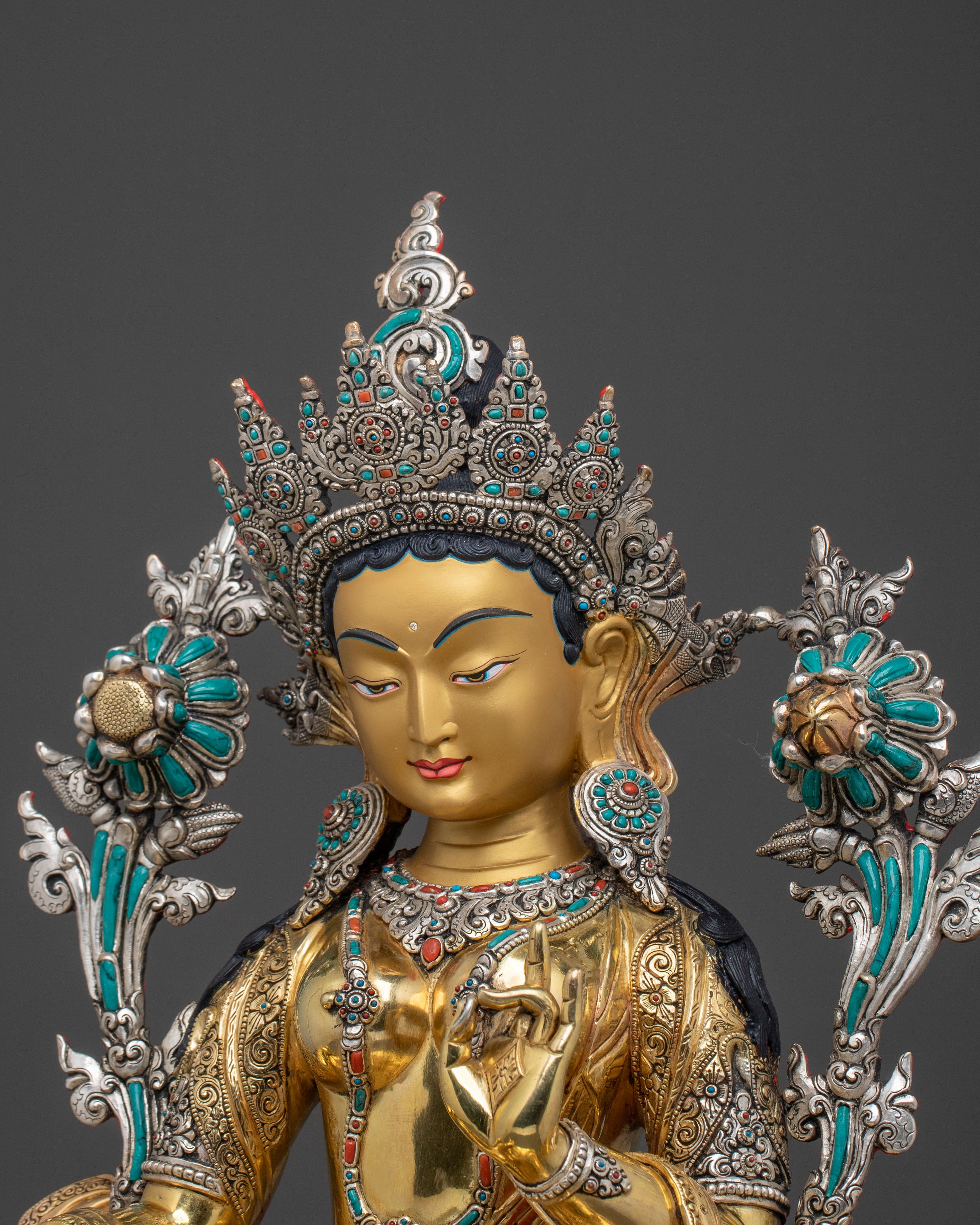 A Radiant Hand Carved Goddess Green Tara Statue