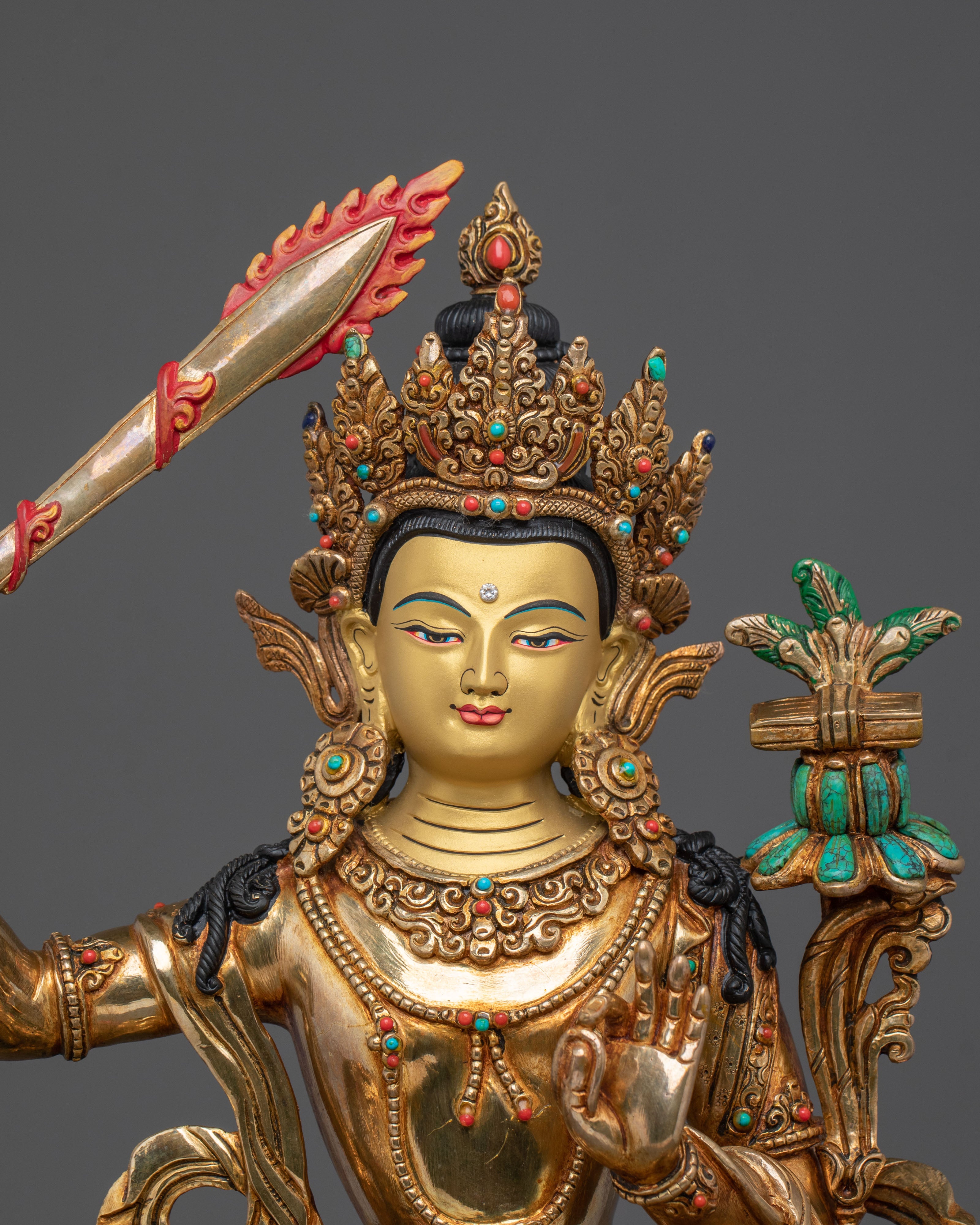 Simhanada Manjushri Sculpture | Tibetan Wisdom Bodhisattva
