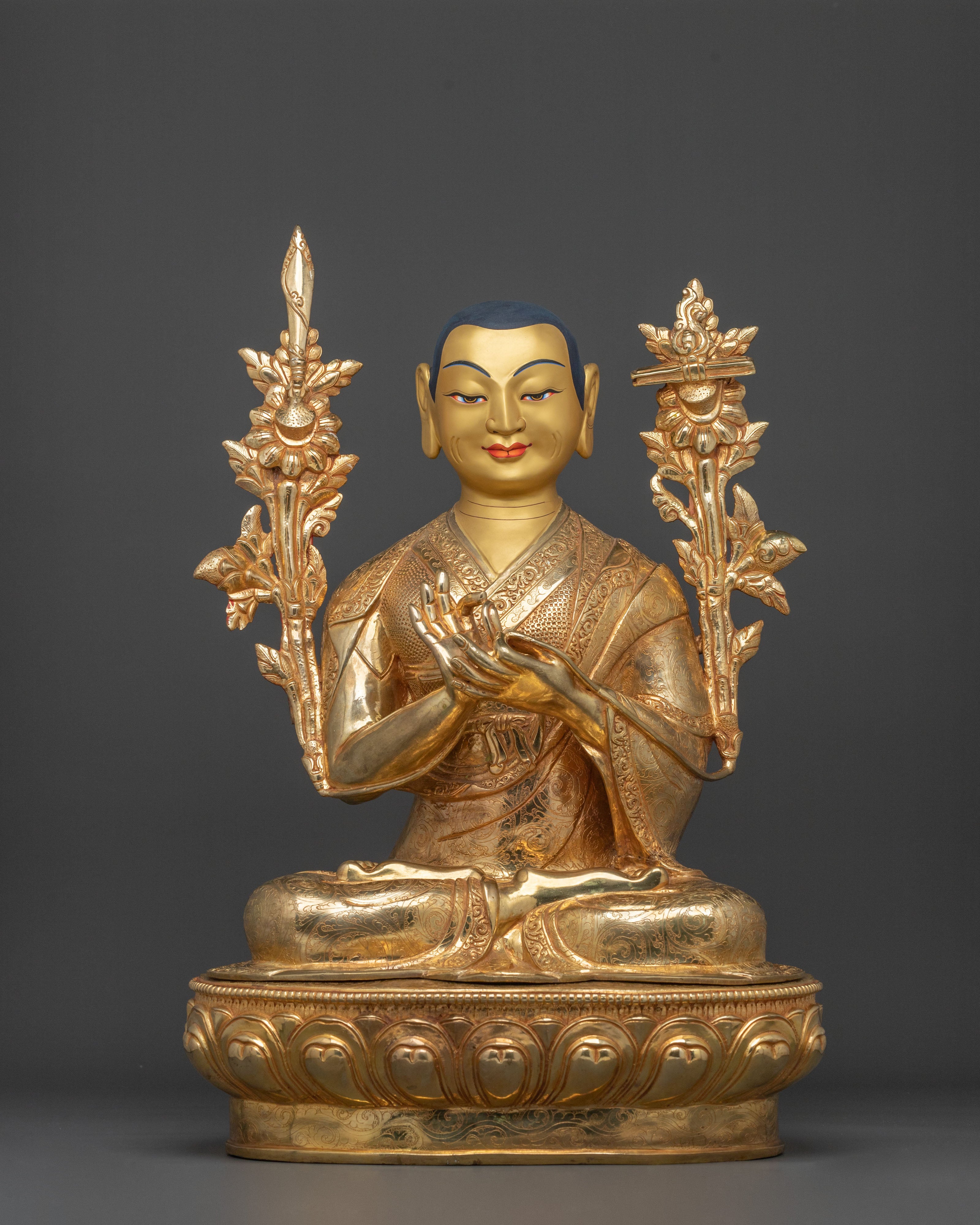 Tsongkhapa with Disciples Golden Statue Set | Buddhist Sculpture for Wisdom