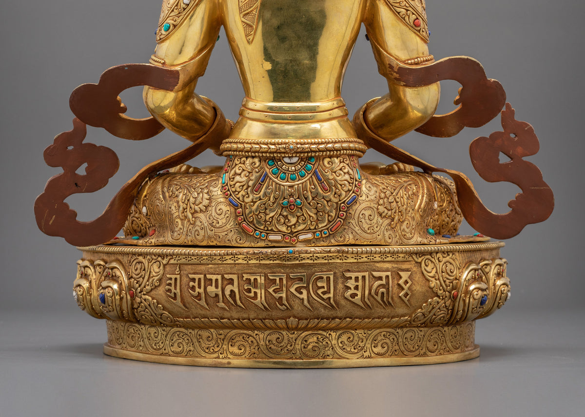 Amitayus Sculpture | Gemstones Adorned Copper Figurine
