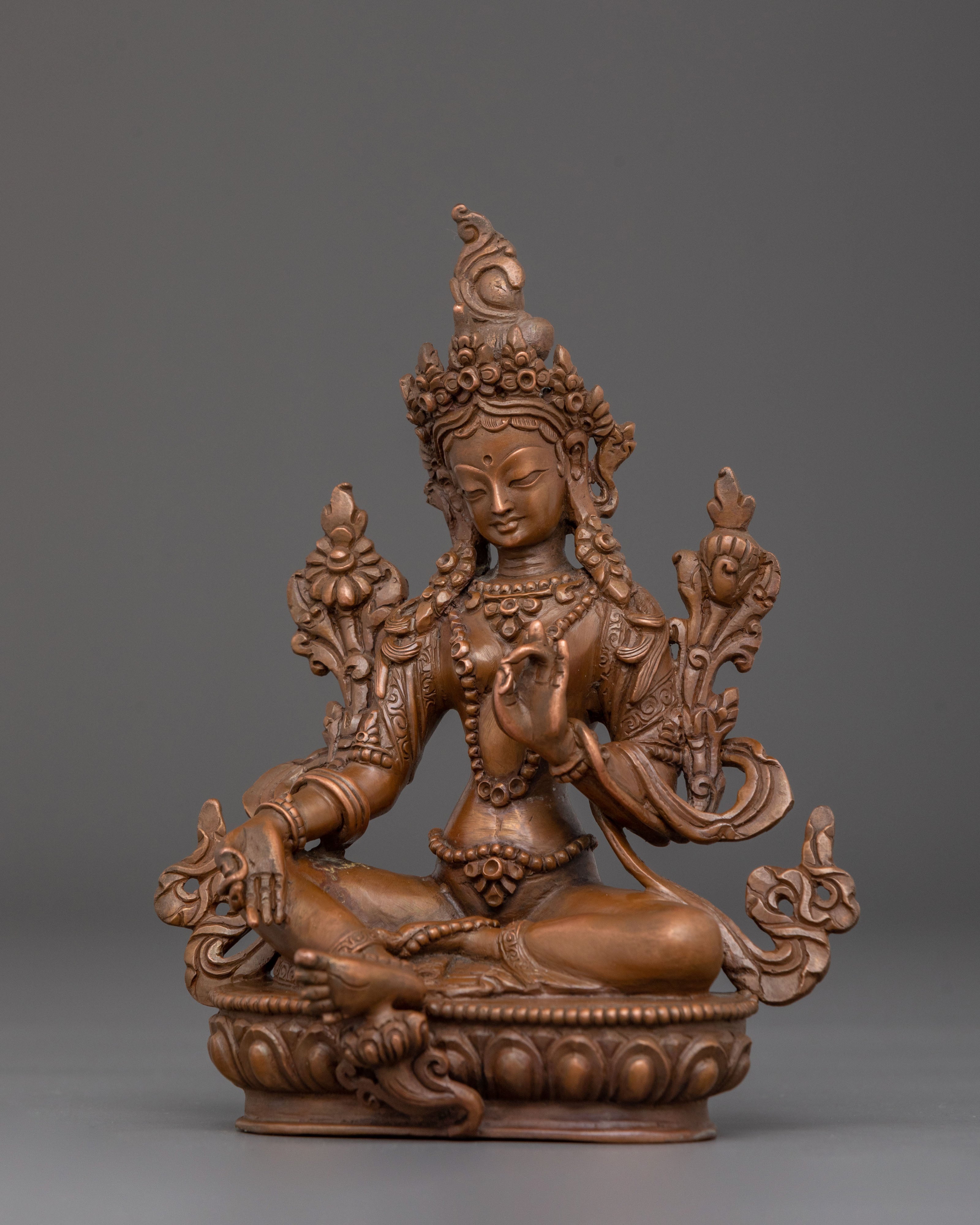 Green Tara Oxidized Copper Figurine | Serene Devotion