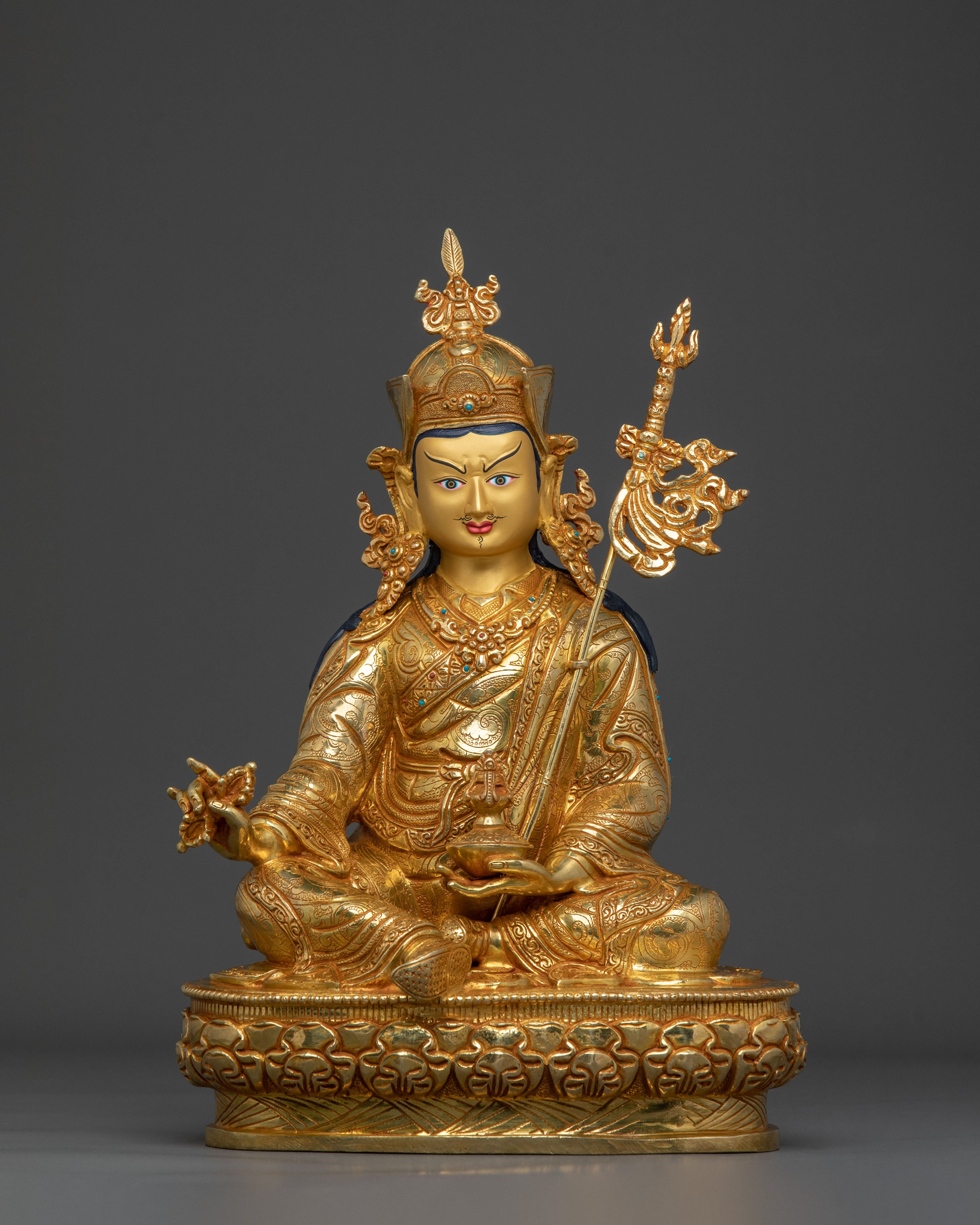 Buddhist Protector Guru Rinpoche Statue | 24K Gold Gilded Artwork