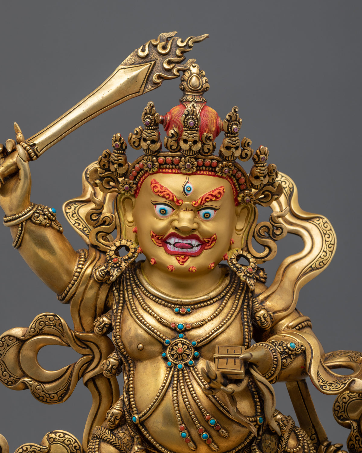 Black Manjushri Copper Figurine – 24K Gold Gilded Premium Artistry