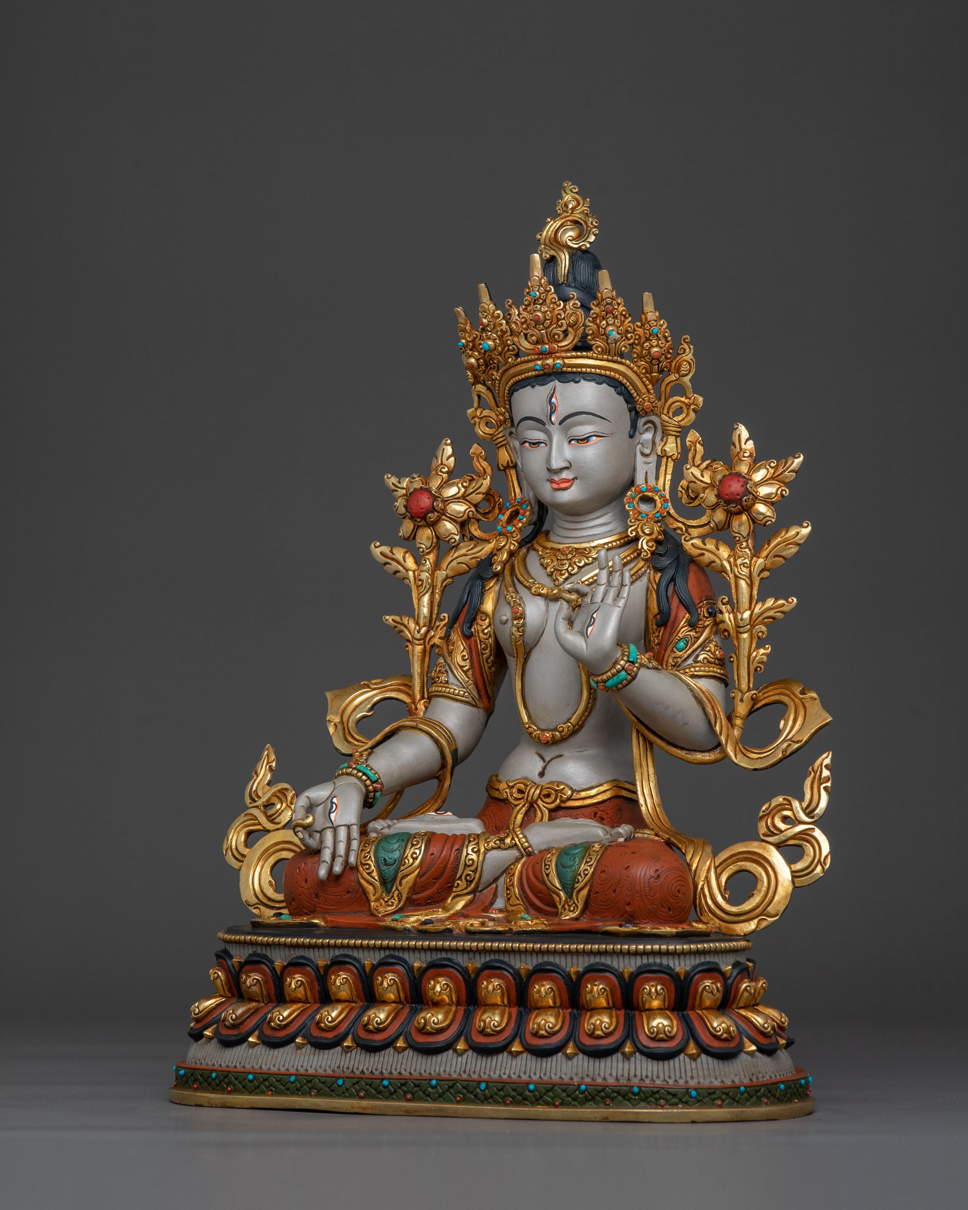 White Tara Statue | 24K Gold Gilded Serenity