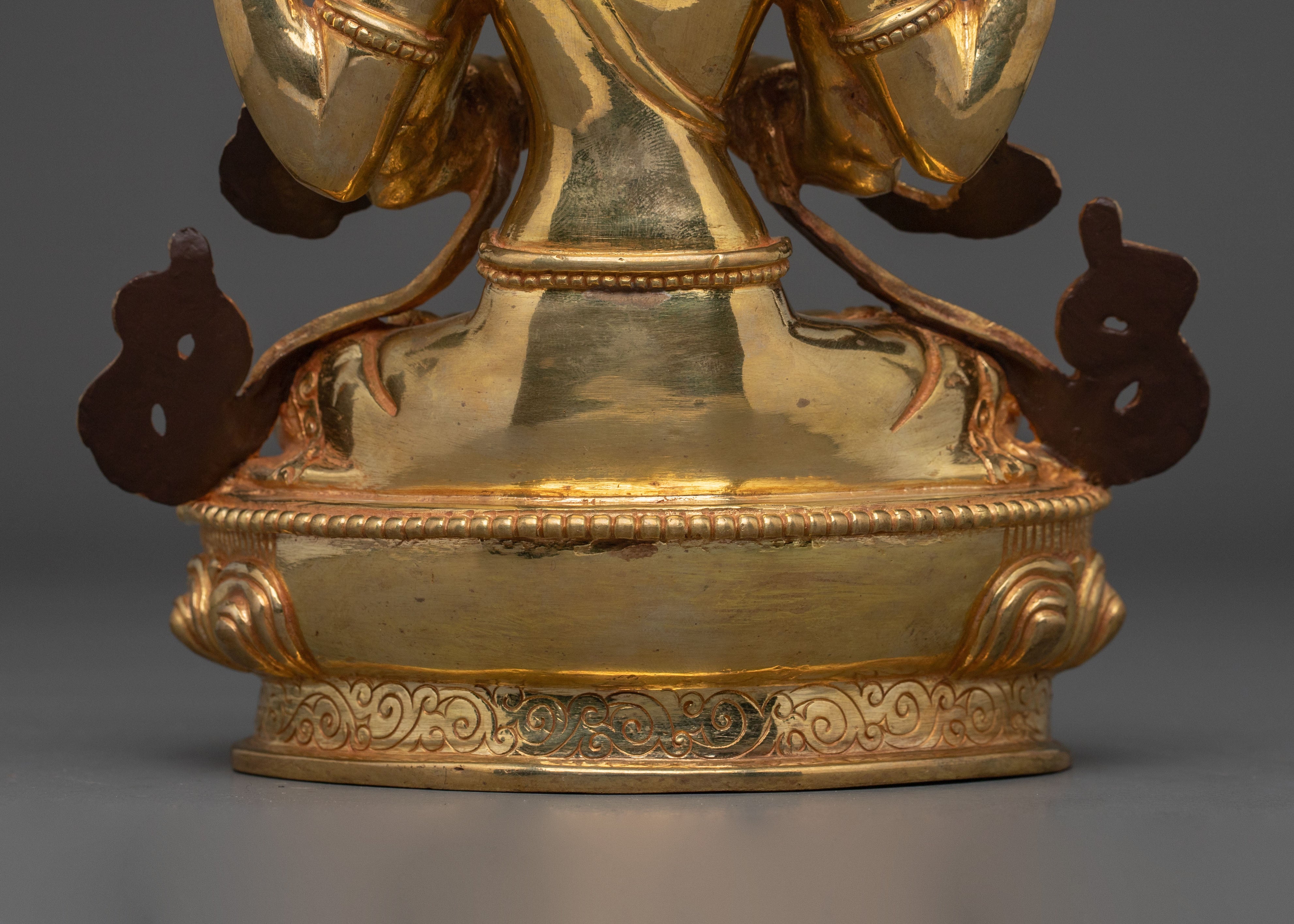 Handmade Four Armed Chenrezig Spiritual Sculpture: 24K Gold Gilded