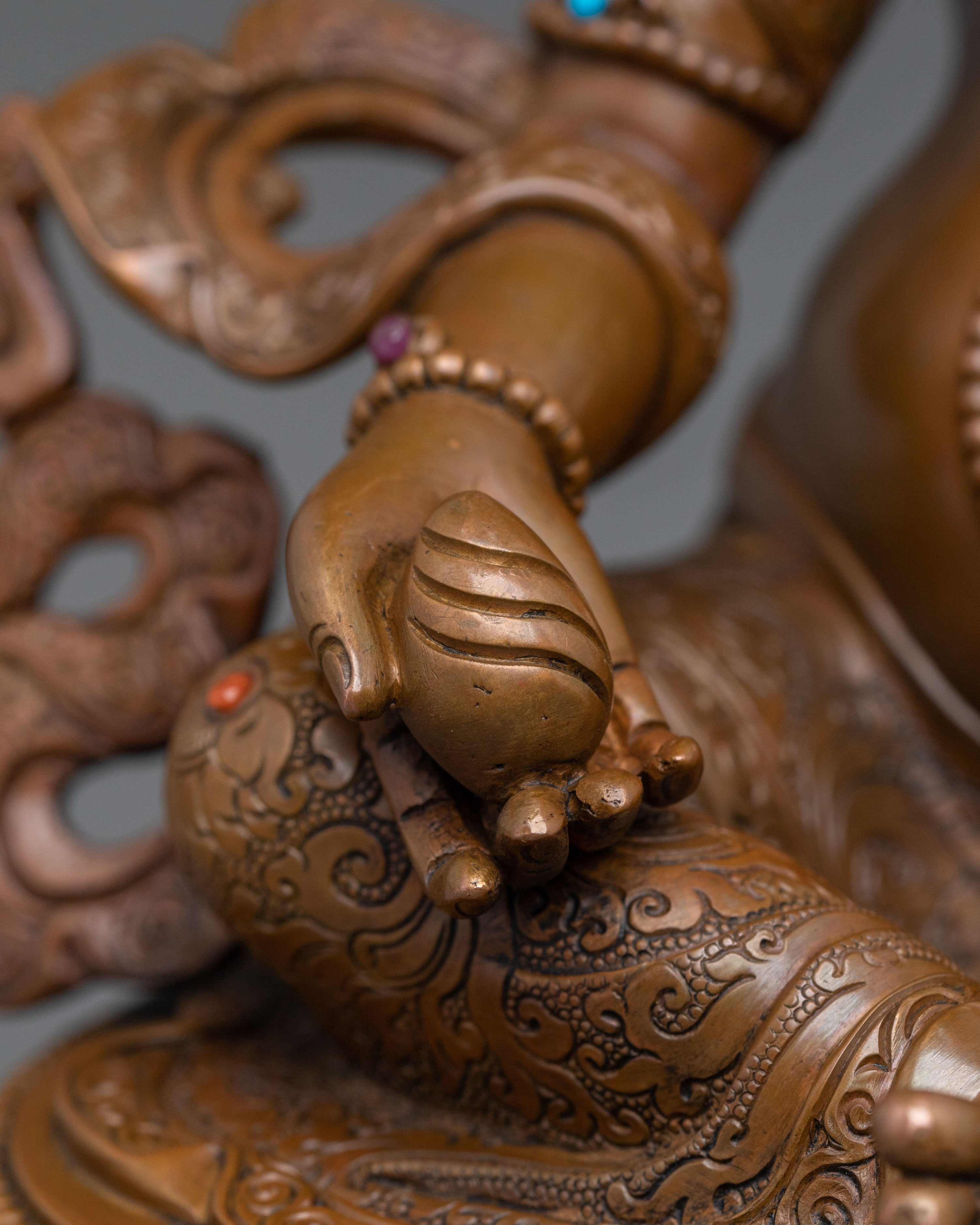 Handmade Dzambhala Wealth Deity Sculpture: Oxidized Copper Statue
