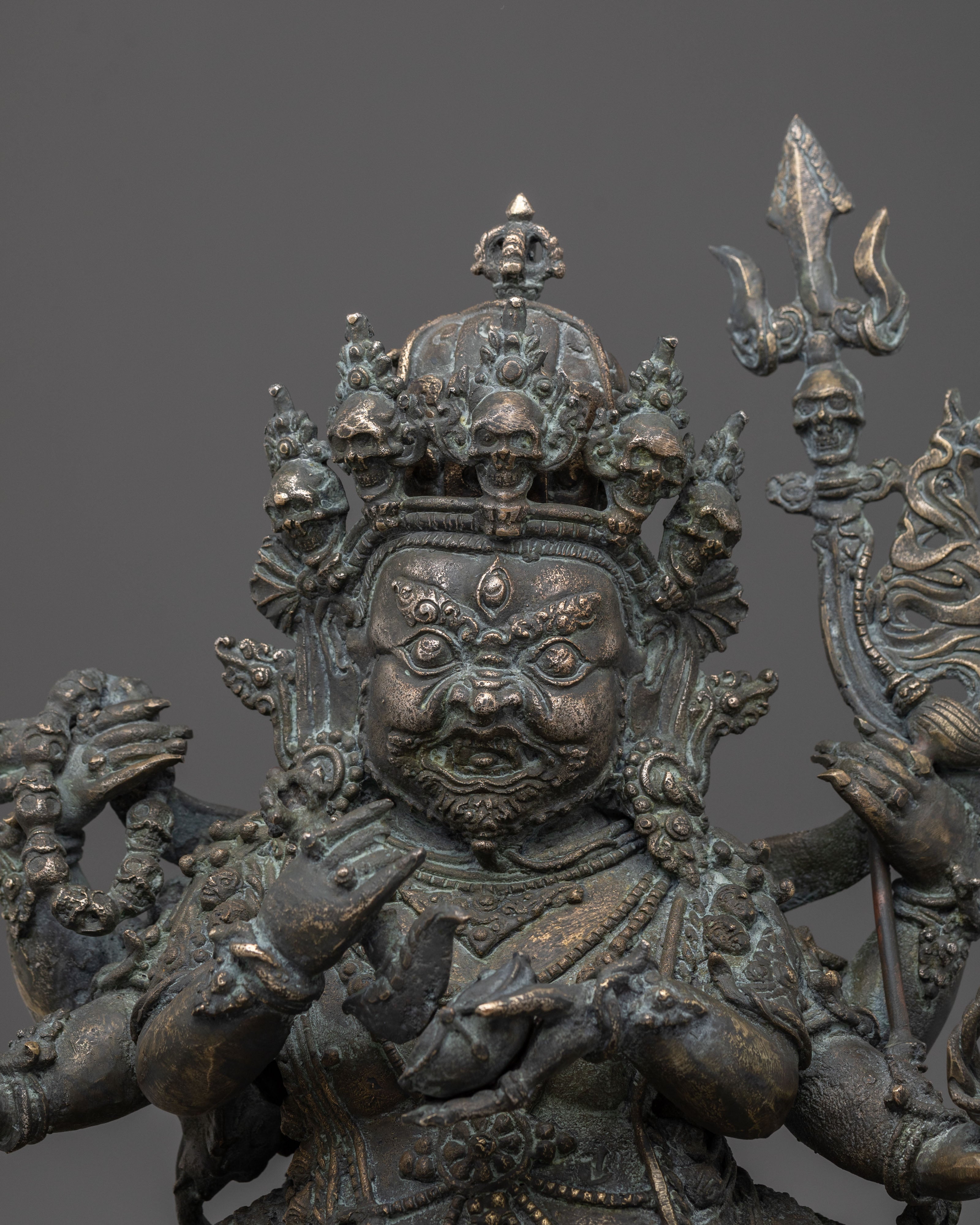 Six-Armed Mahakala Statue | Copper Figurine with Antique Finish