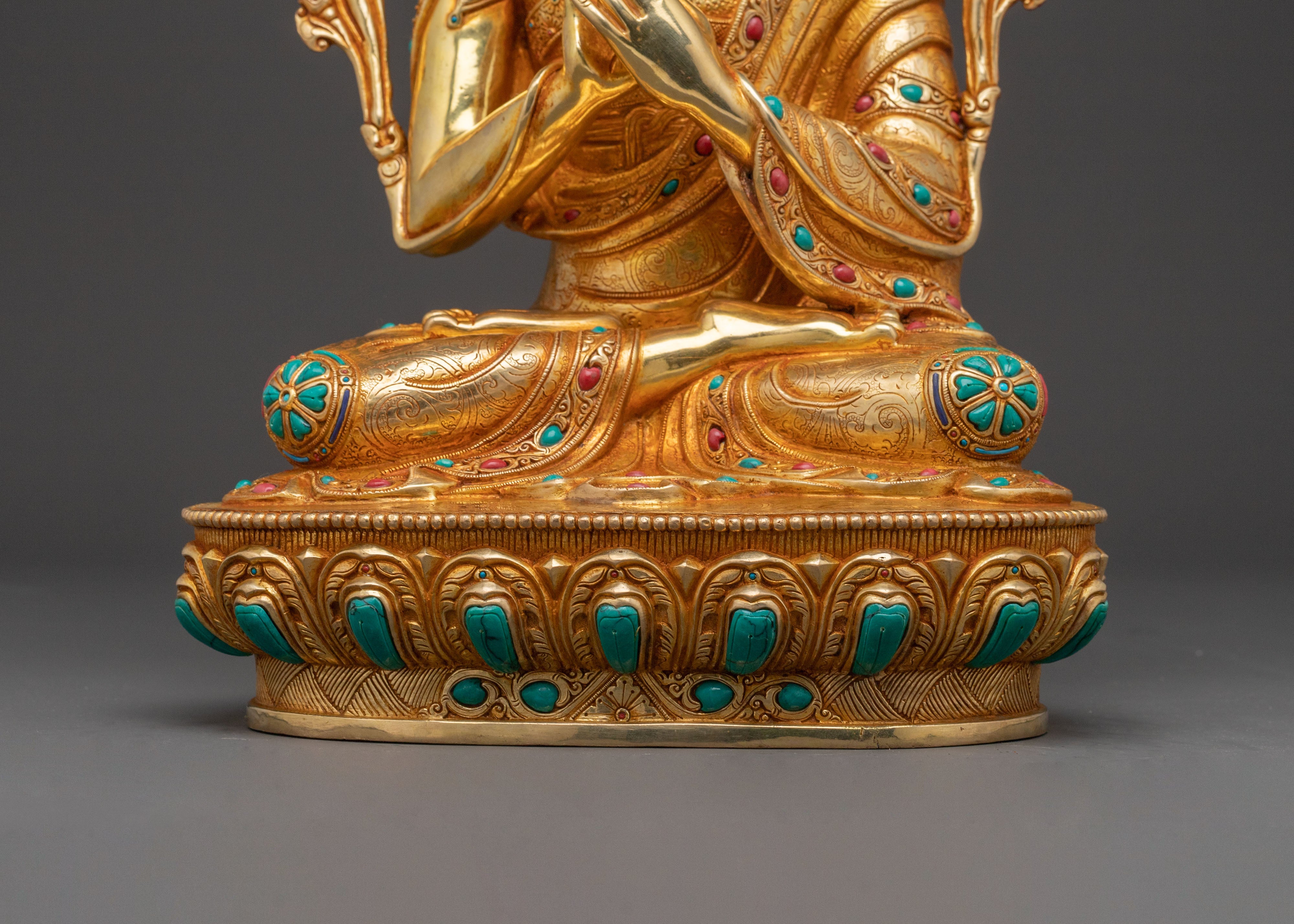Handcrafted Tsongkhapa Statue – 24K Gold Gilded Masterpiece