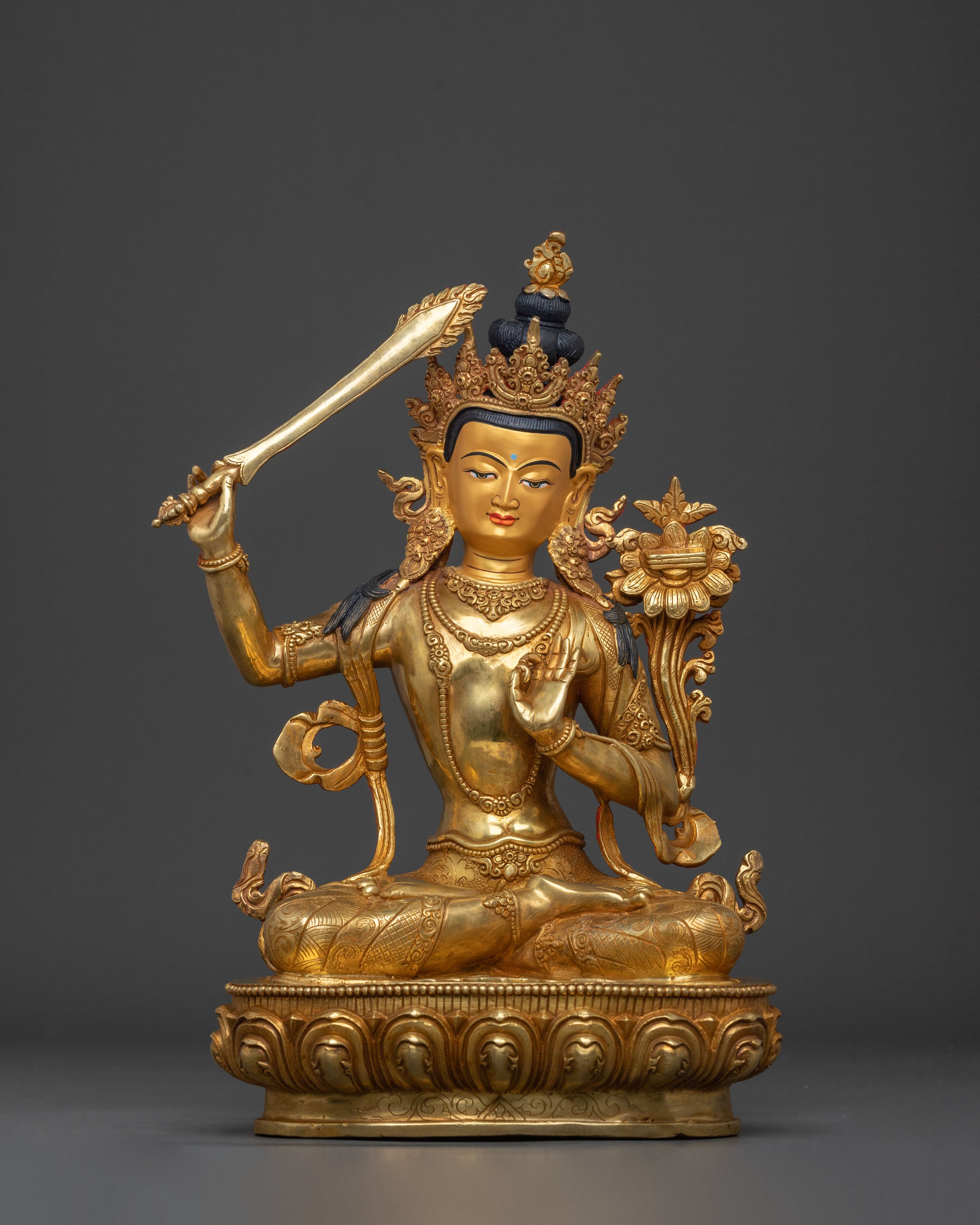 Wisdom Bodhisattva Manjushri Golden Figurine