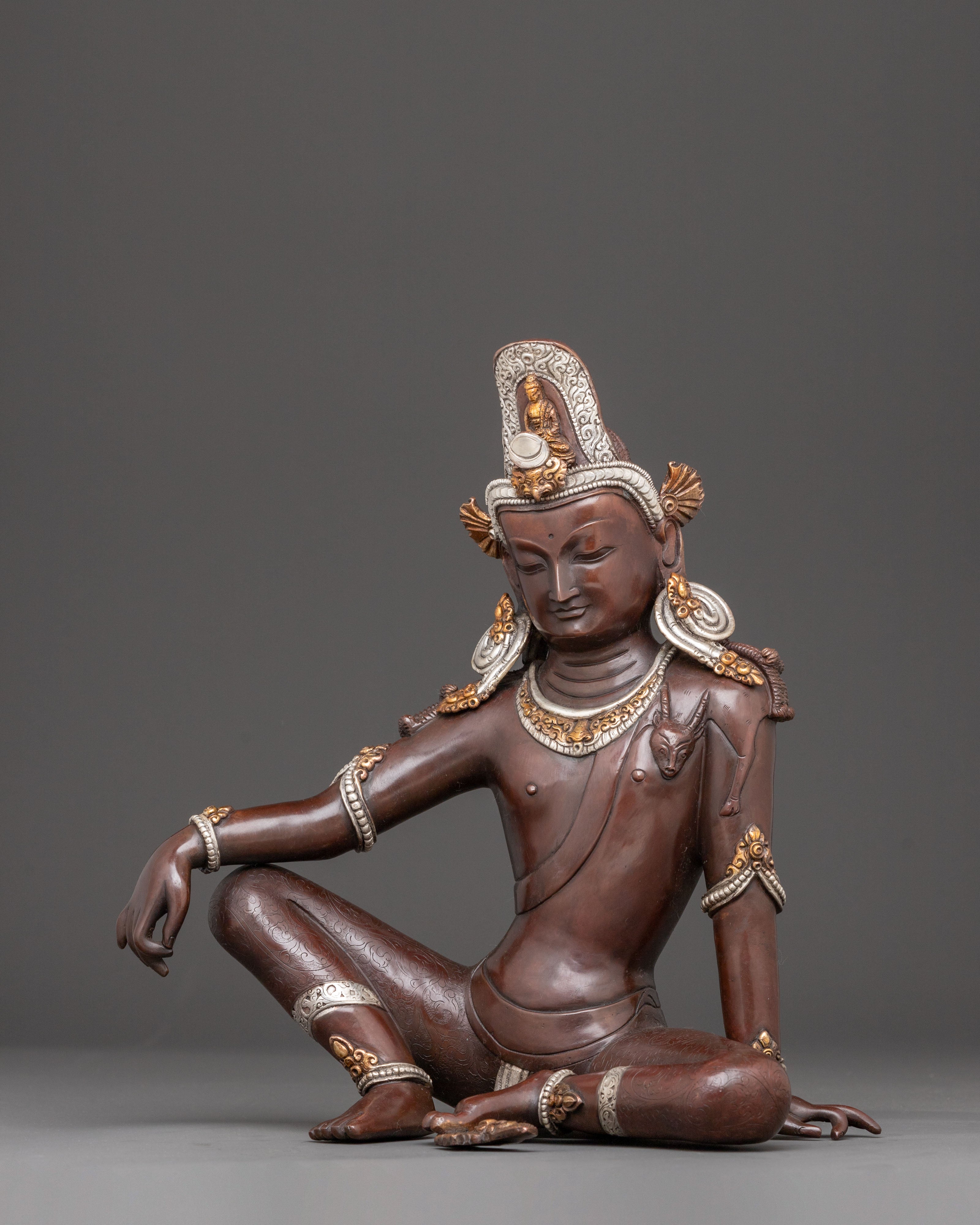 Oxidized Statue of Lokeshwor | Silver Plated Artwork