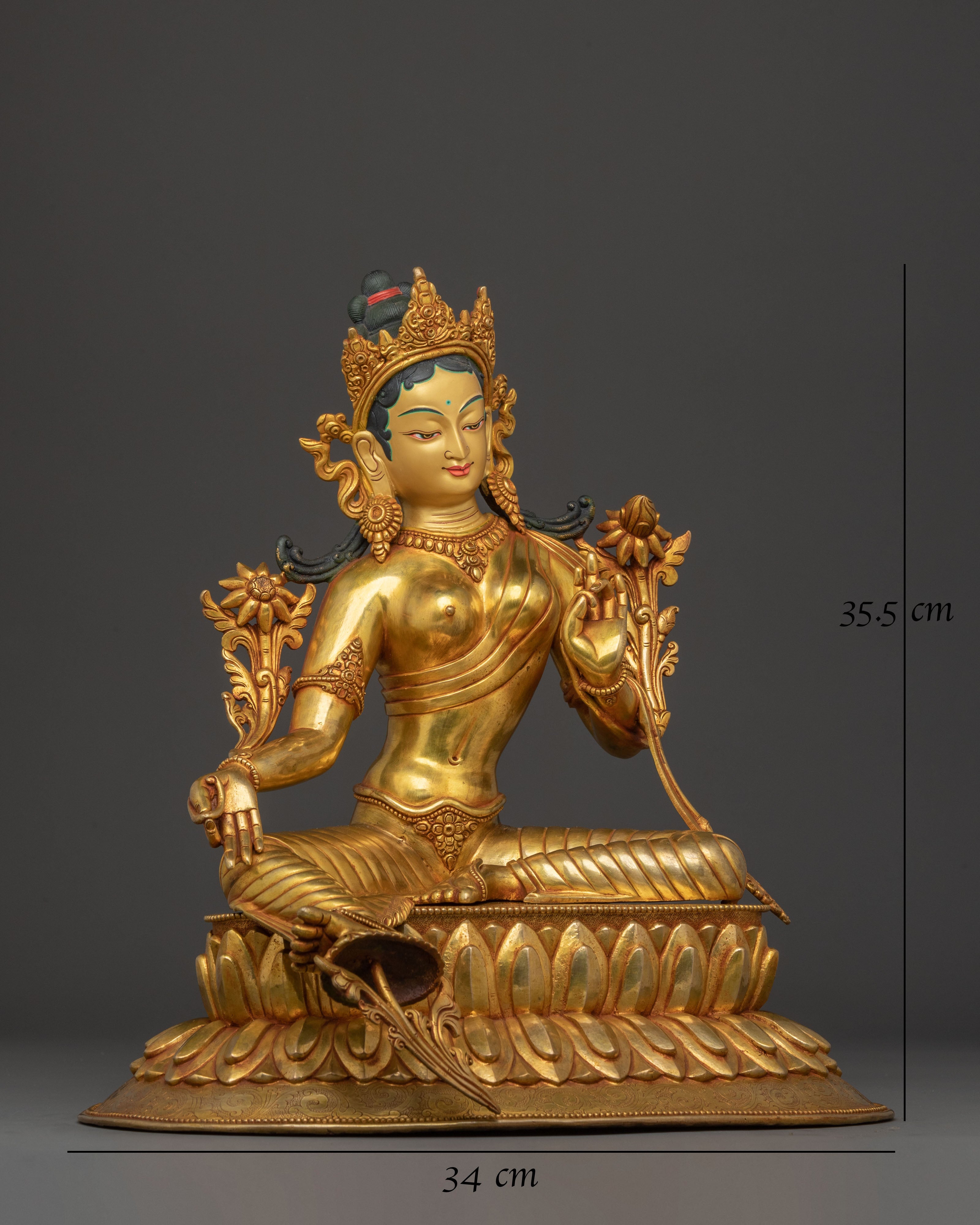 Victorious Green Tara Statue | 24k Gold Gilded Statue