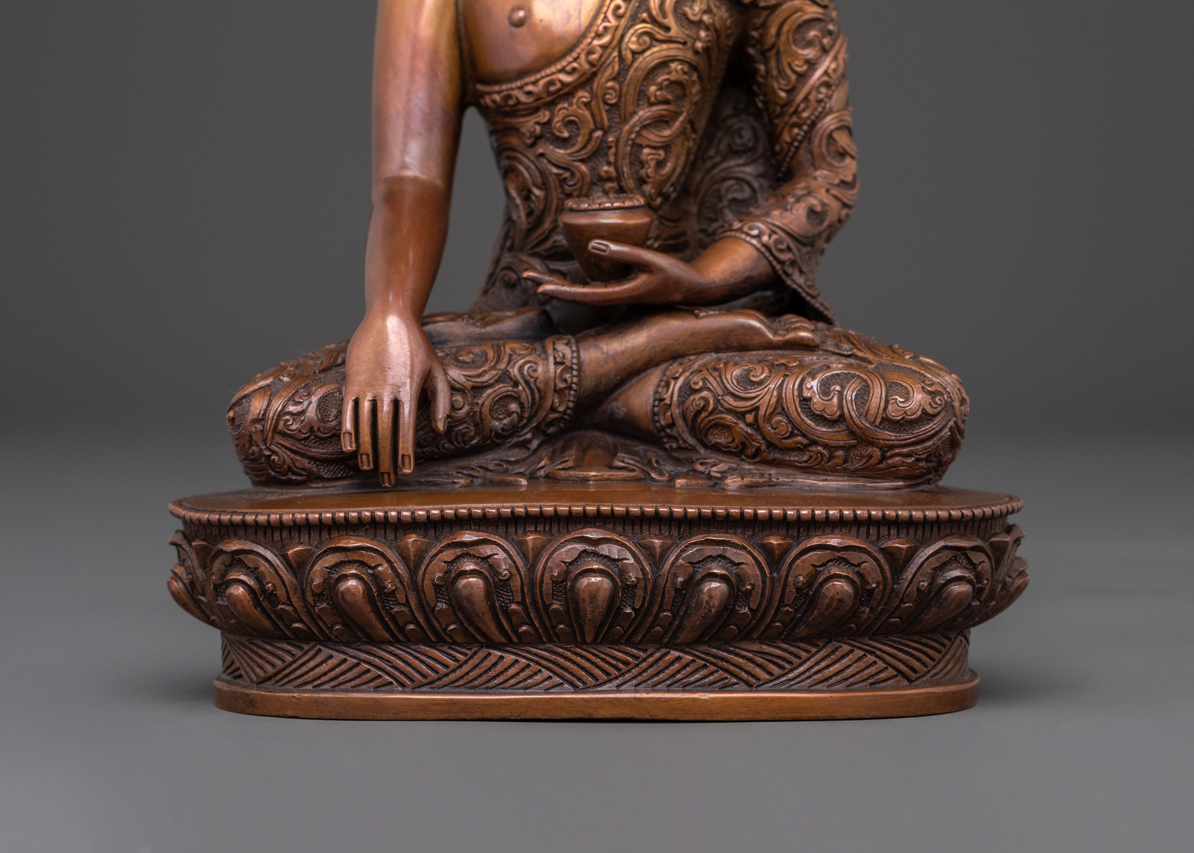 Handcrafted Peaceful Icon Shakyamuni Buddha in Oxidized Copper