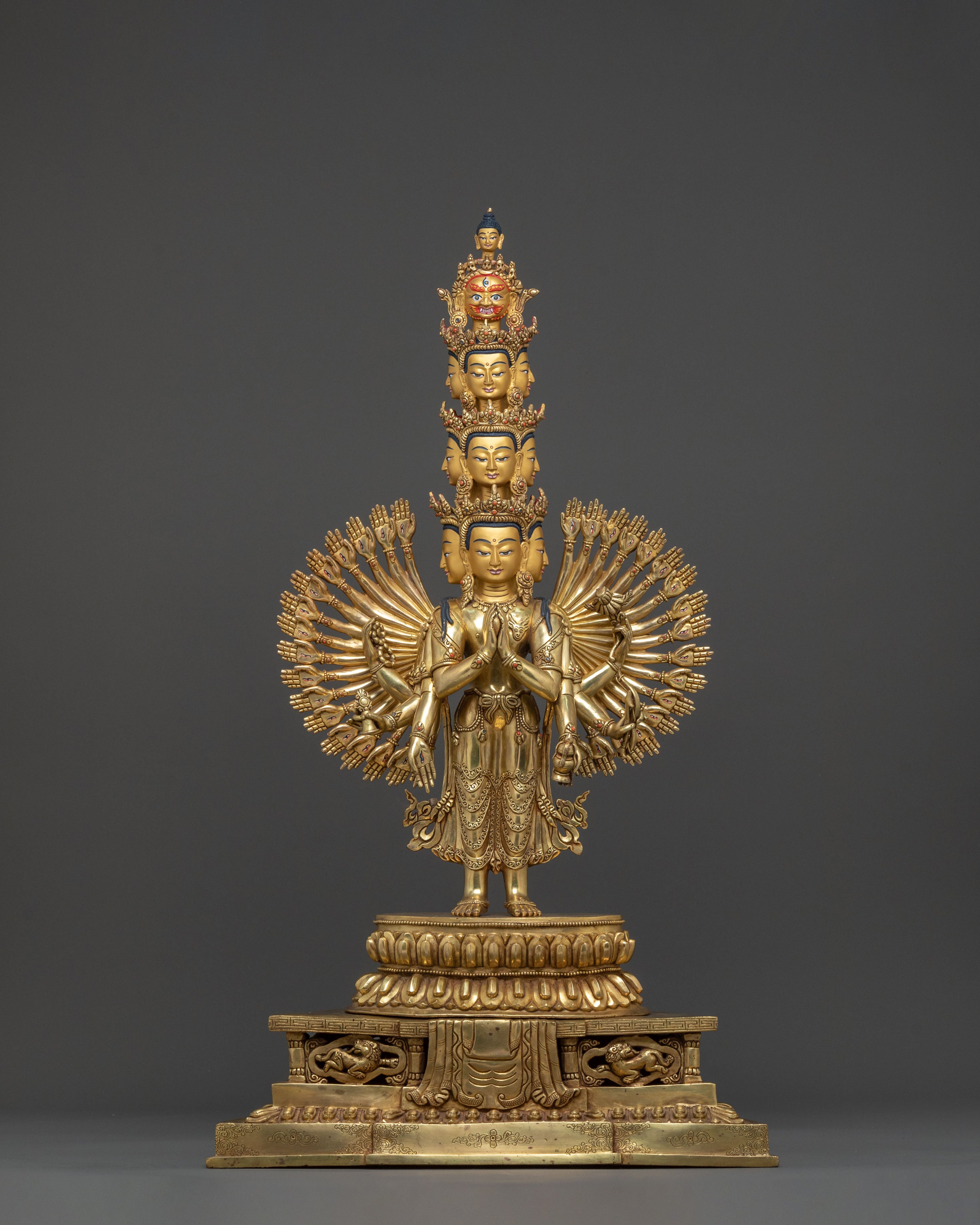 Majestic 1000 Armed Chenrezig Statue in 24K Gold Gilded Copper