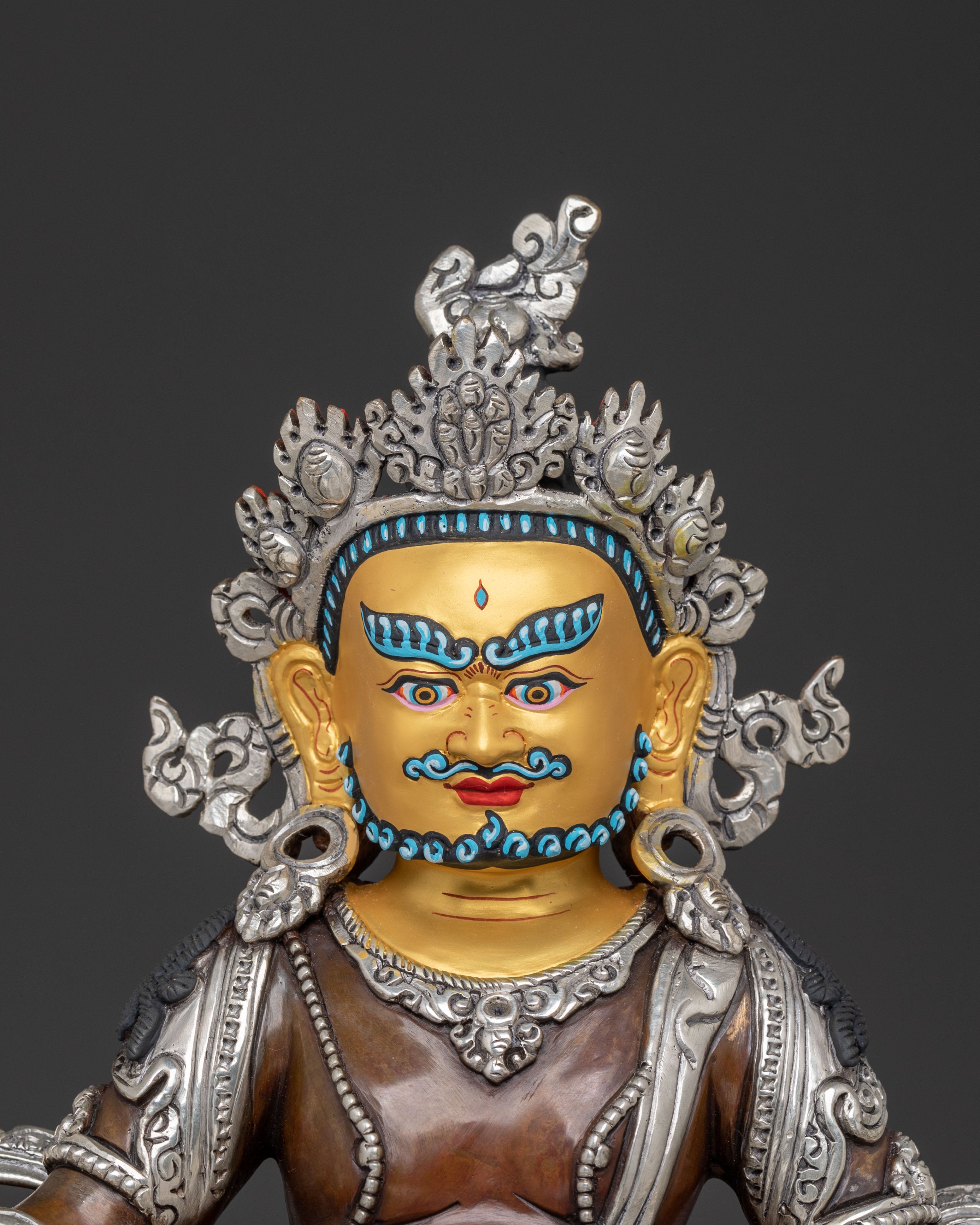 Dzambhala Copper Handcrafted Statue with Silver Accents