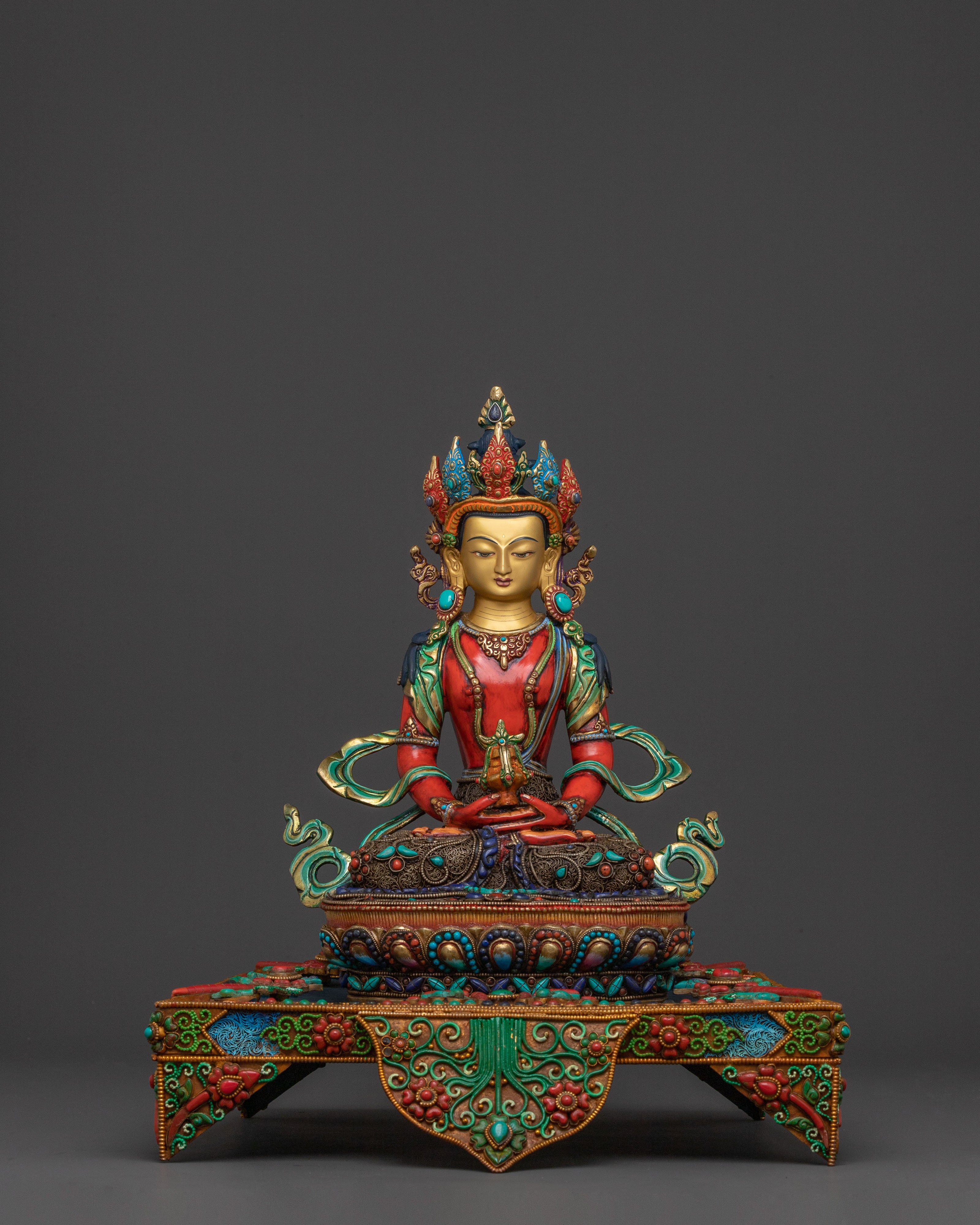 Buddhist Statue of Amitayus Sitting On A Throne