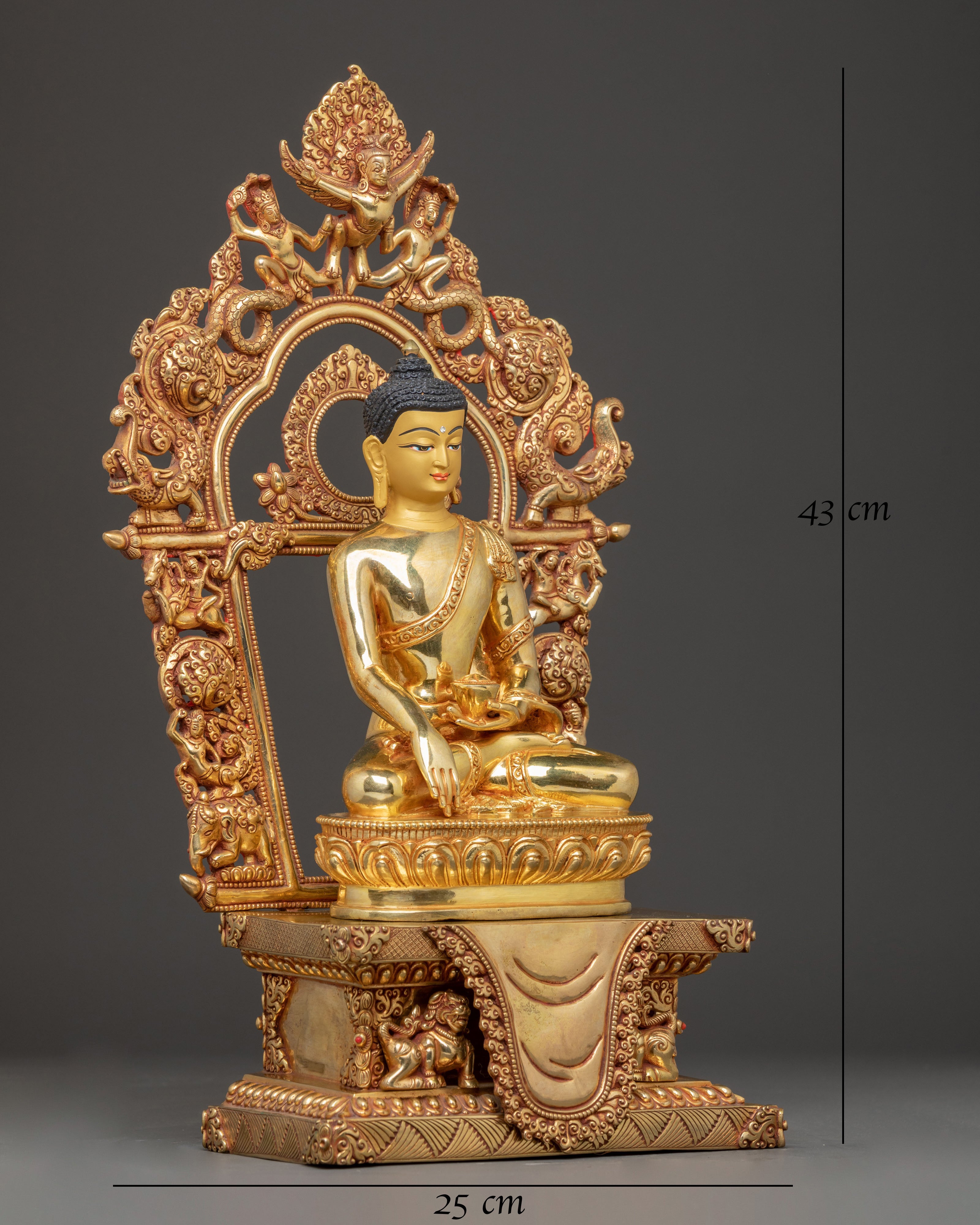 Handcrafted Sacred Statue of Shakyamuni Buddha on Throne