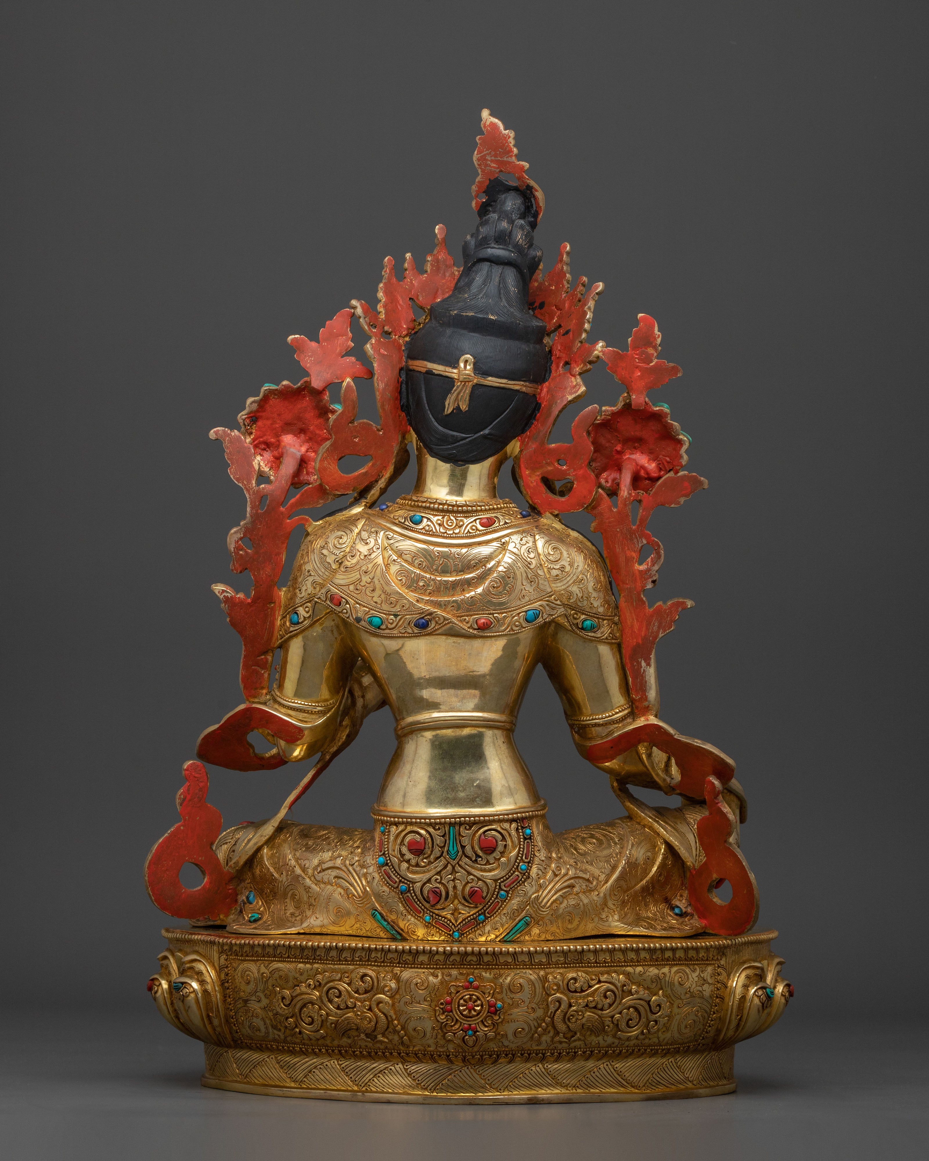 Green Tara Hand Carved Sacred Statue with 24K Gold Glided