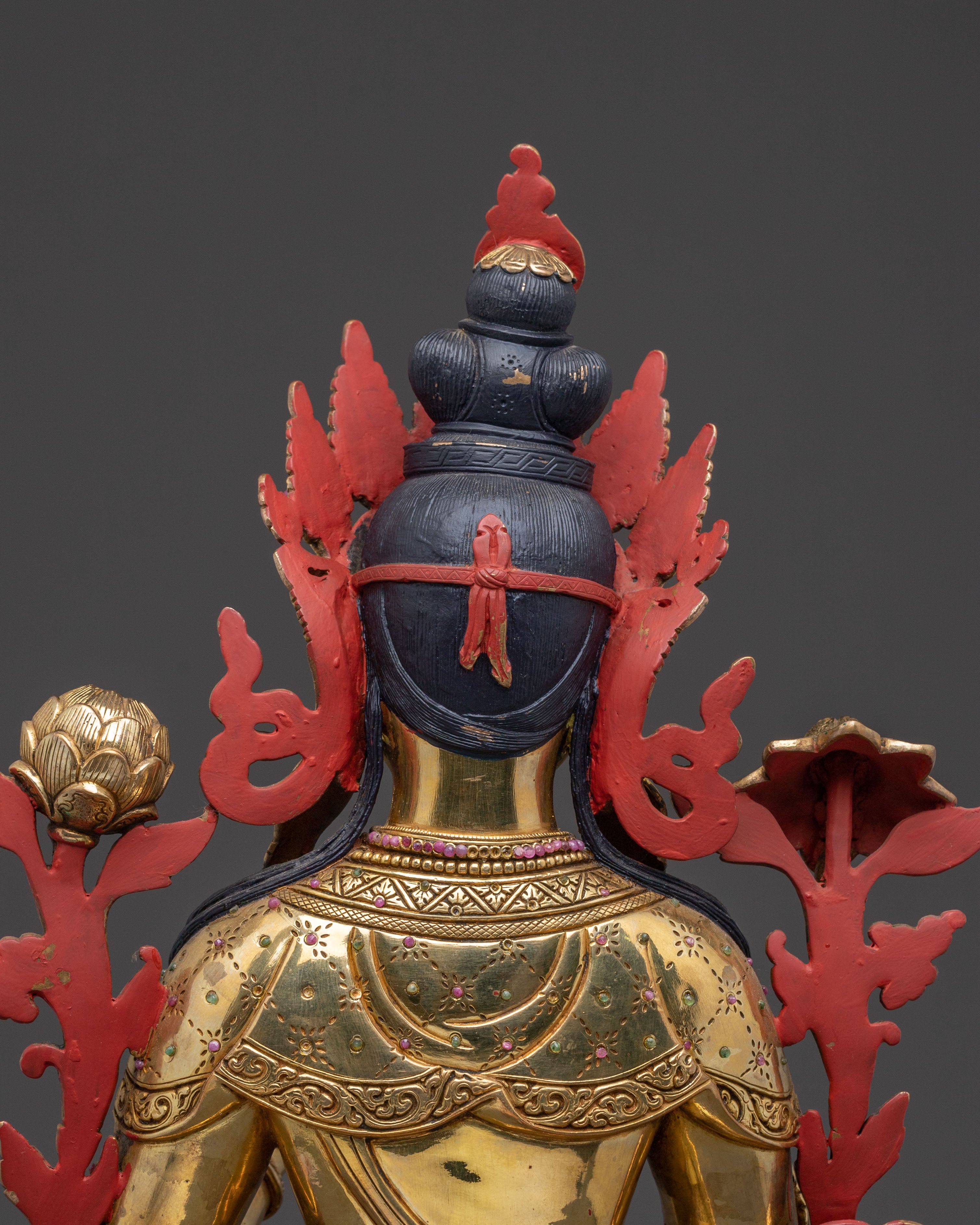 Sacred Statue of Green Tara: Exquisite 24K Gold Gilded